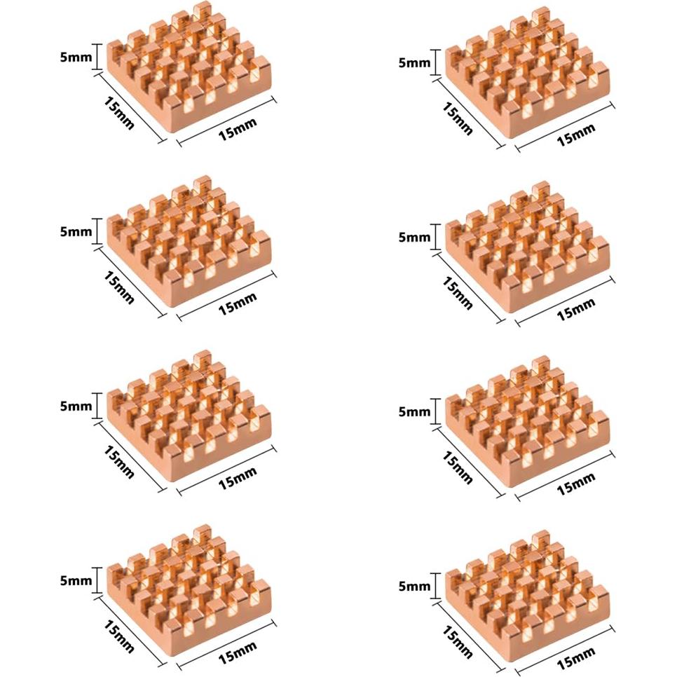 Disipadores de Calor de Cobre GeeekPi 15x15x5mm 8PCS