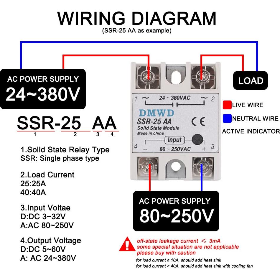 Relé de Estado Sólido DMWD SSR-25AA 25A AC a AC 80-250V