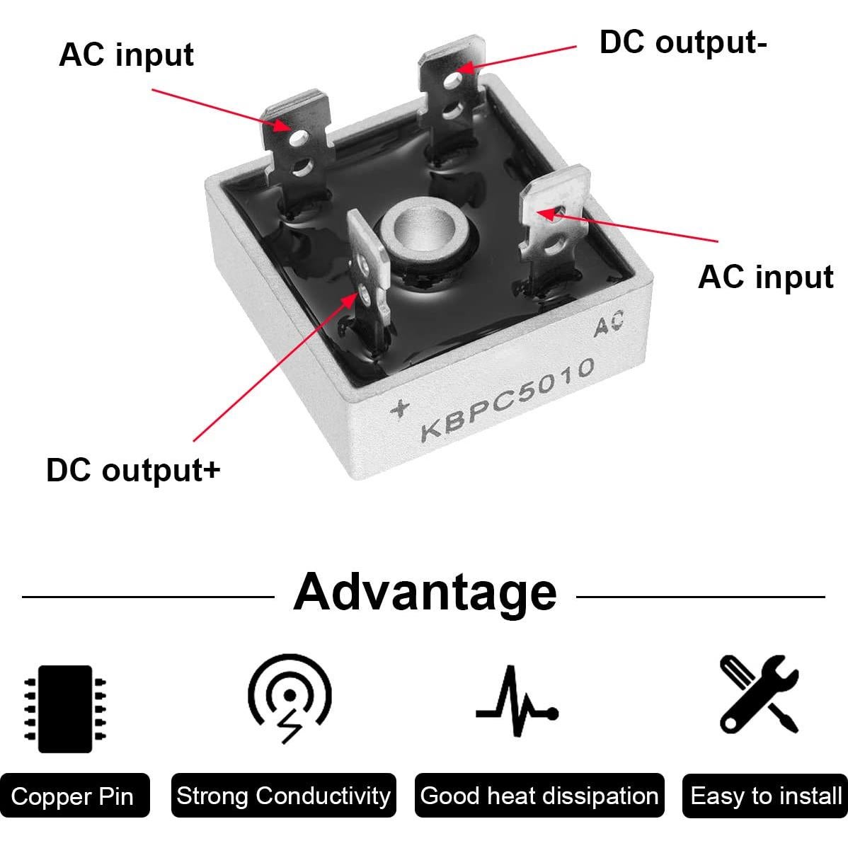 5 Pcs Diodo Rectificador Puente KBPC5010 50A 1000V Monofásico