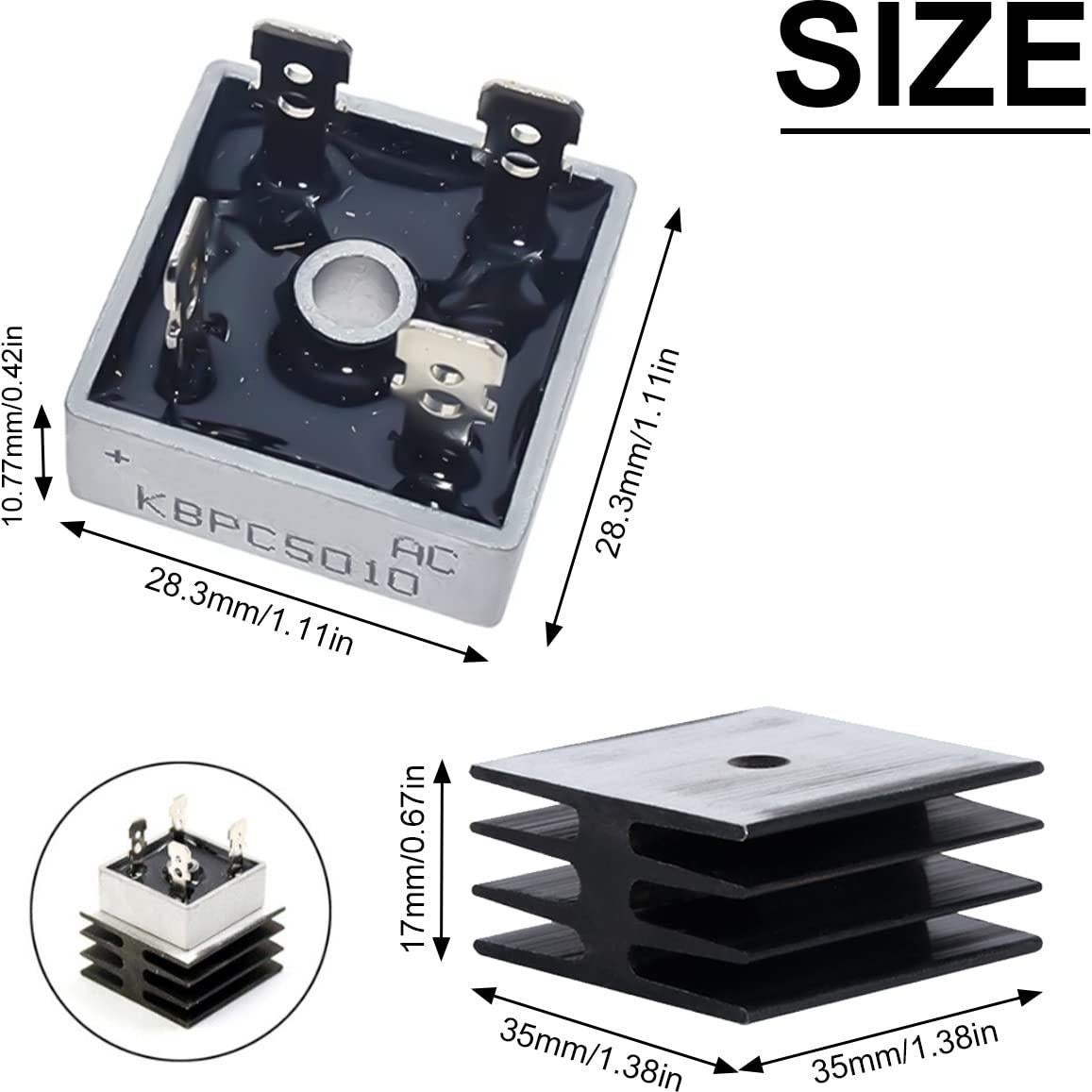 5 Pcs Diodo Rectificador Puente KBPC5010 50A 1000V Monofásico