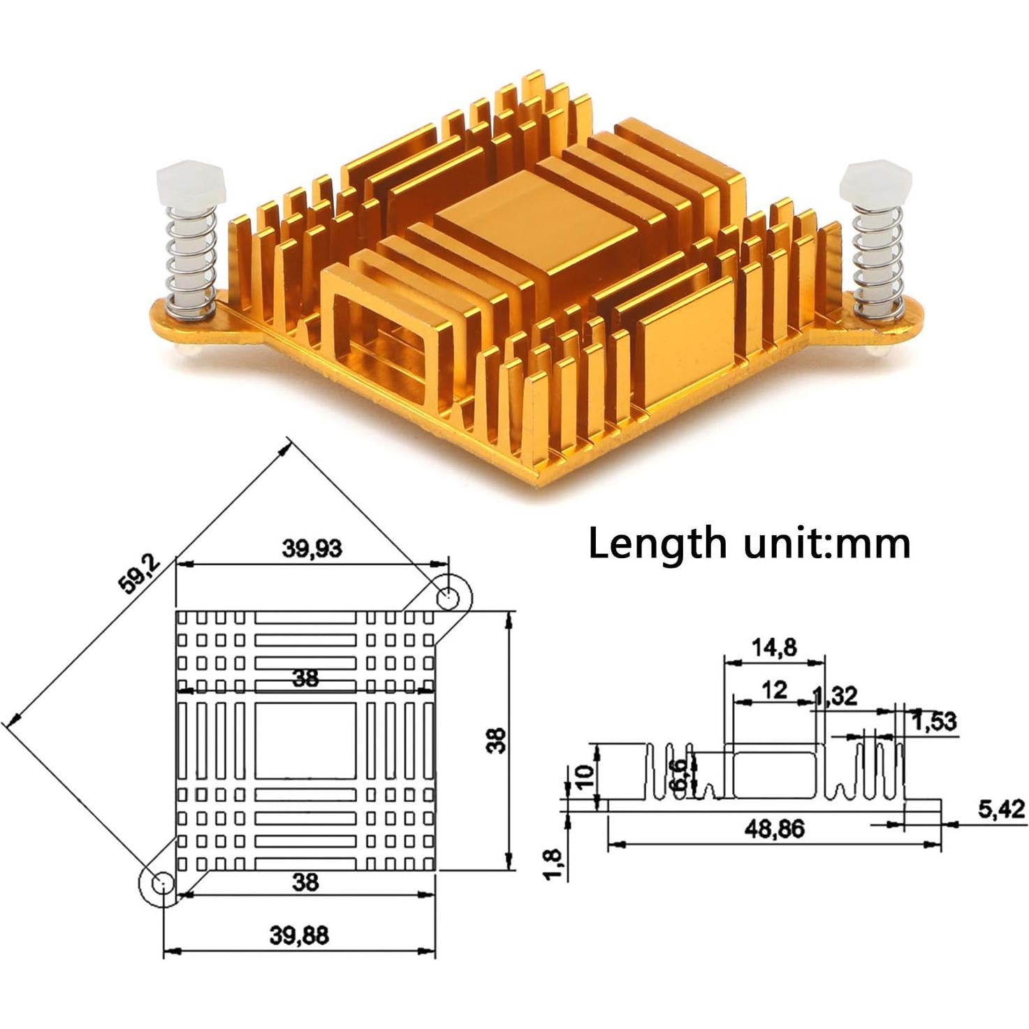 6 Disipadores de Calor de Aluminio Unxuey 38x38mm Dorado