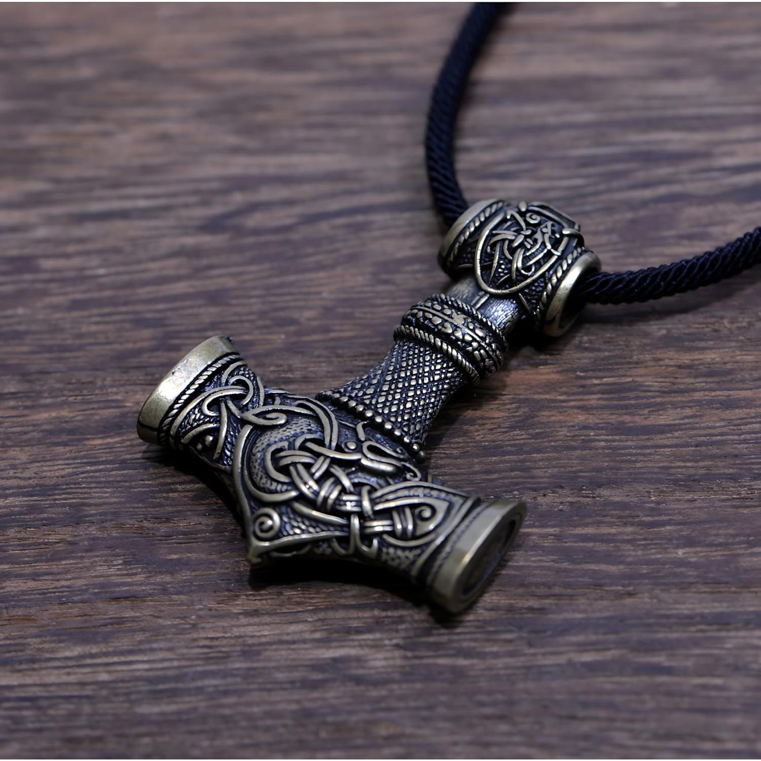 Collar Martillo Thor Mjolnir Bronce Antiguo 40mm Joyería Vikinga