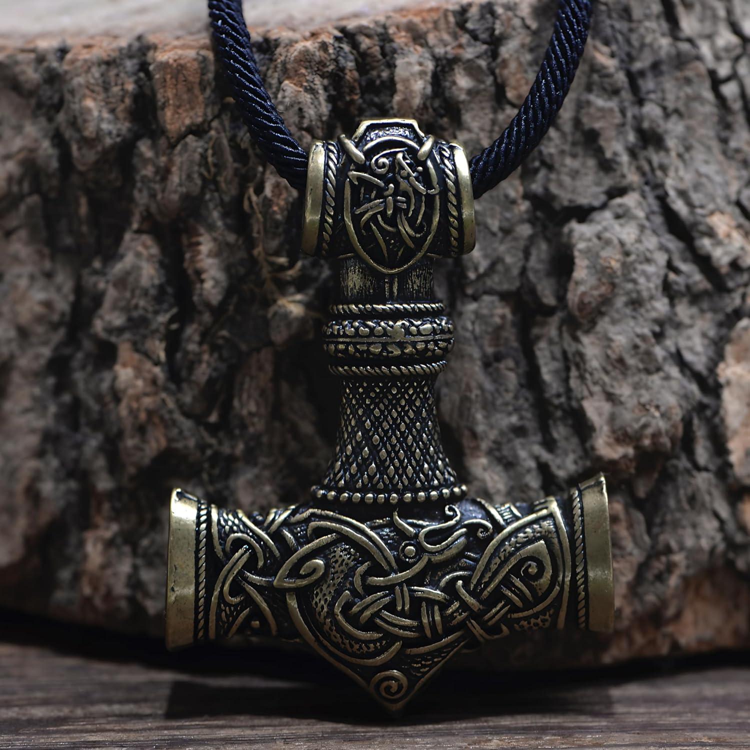 Collar Martillo Thor Mjolnir Bronce Antiguo 40mm Joyería Vikinga
