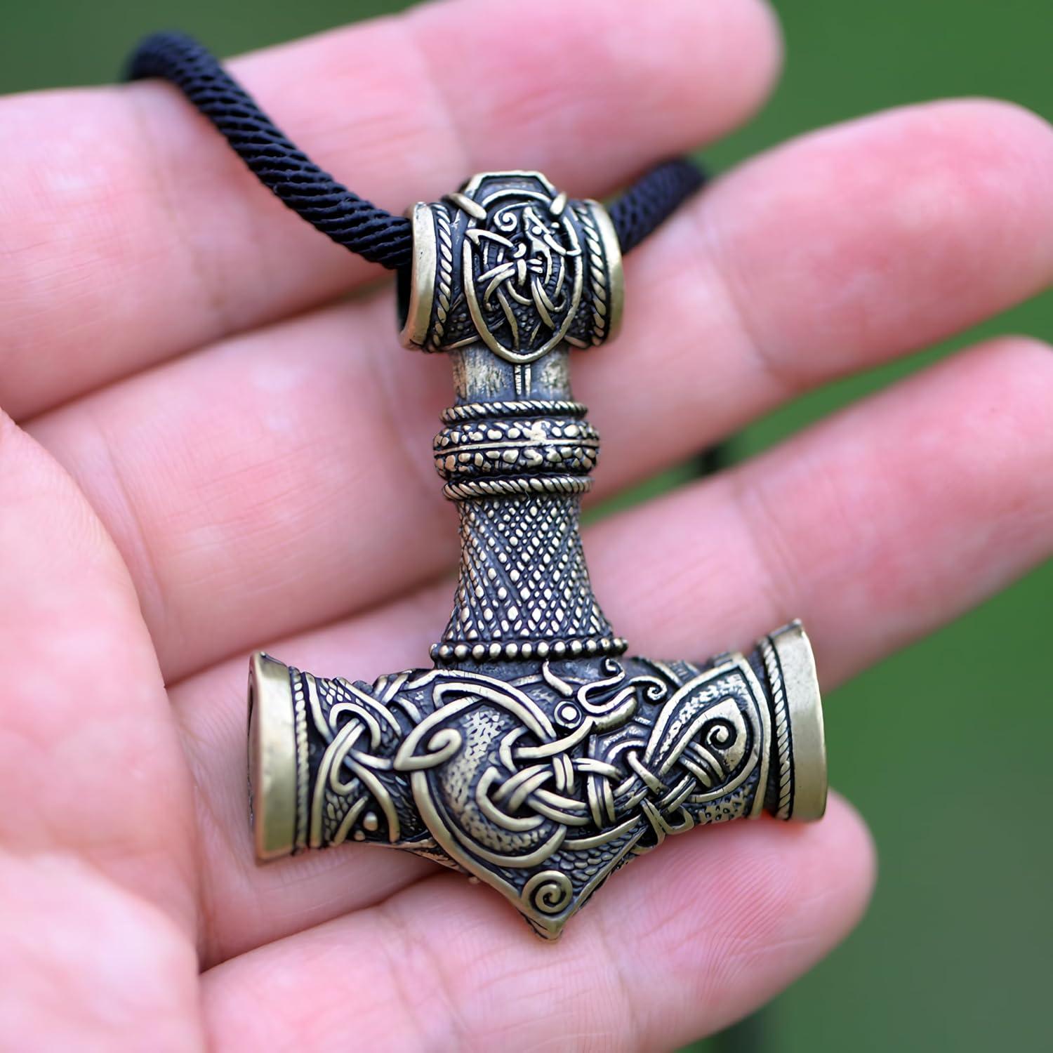 Collar Martillo Thor Mjolnir Bronce Antiguo 40mm Joyería Vikinga