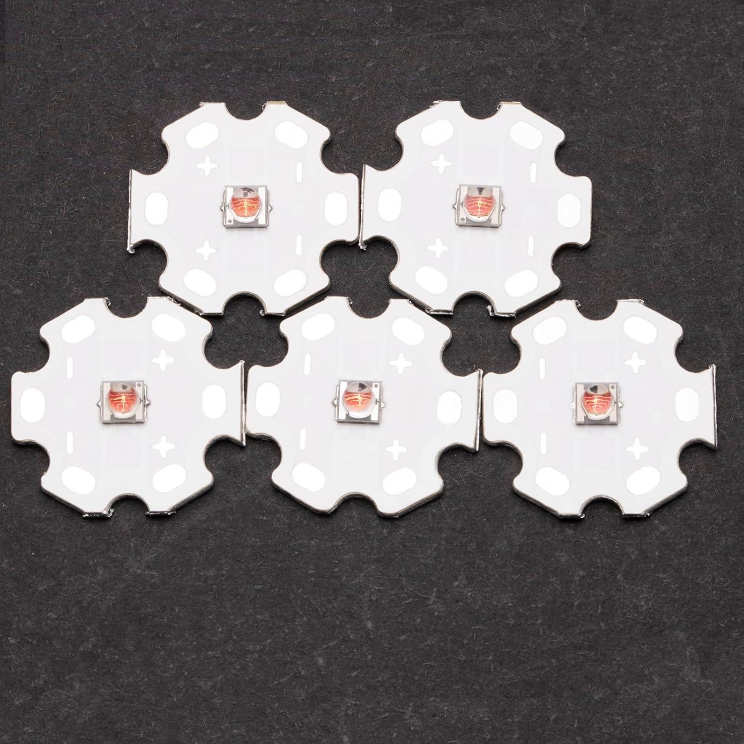 5 Piezas LED Rojo 620nm 3W SMD 3535 LEDGUHON con PCB 20mm