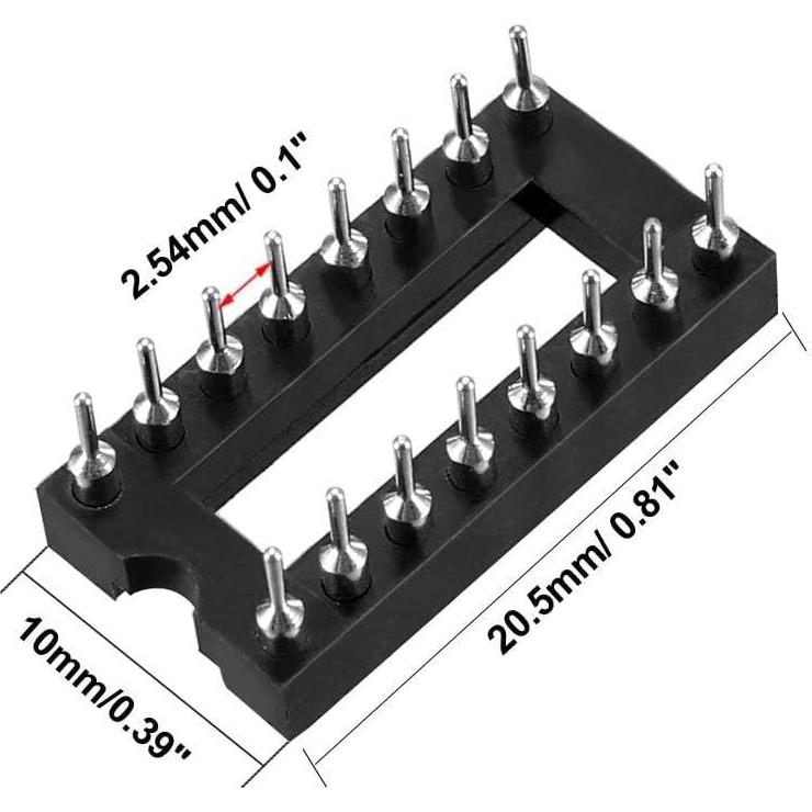 20 Zócalos DIP IC 16 Pines 2.54mm GANASOME para PCB