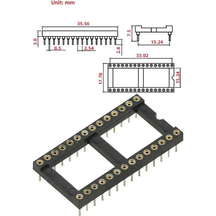 Conector DIP de Soldadura Redondo 28 Pines 2.54mm - 10 Pcs