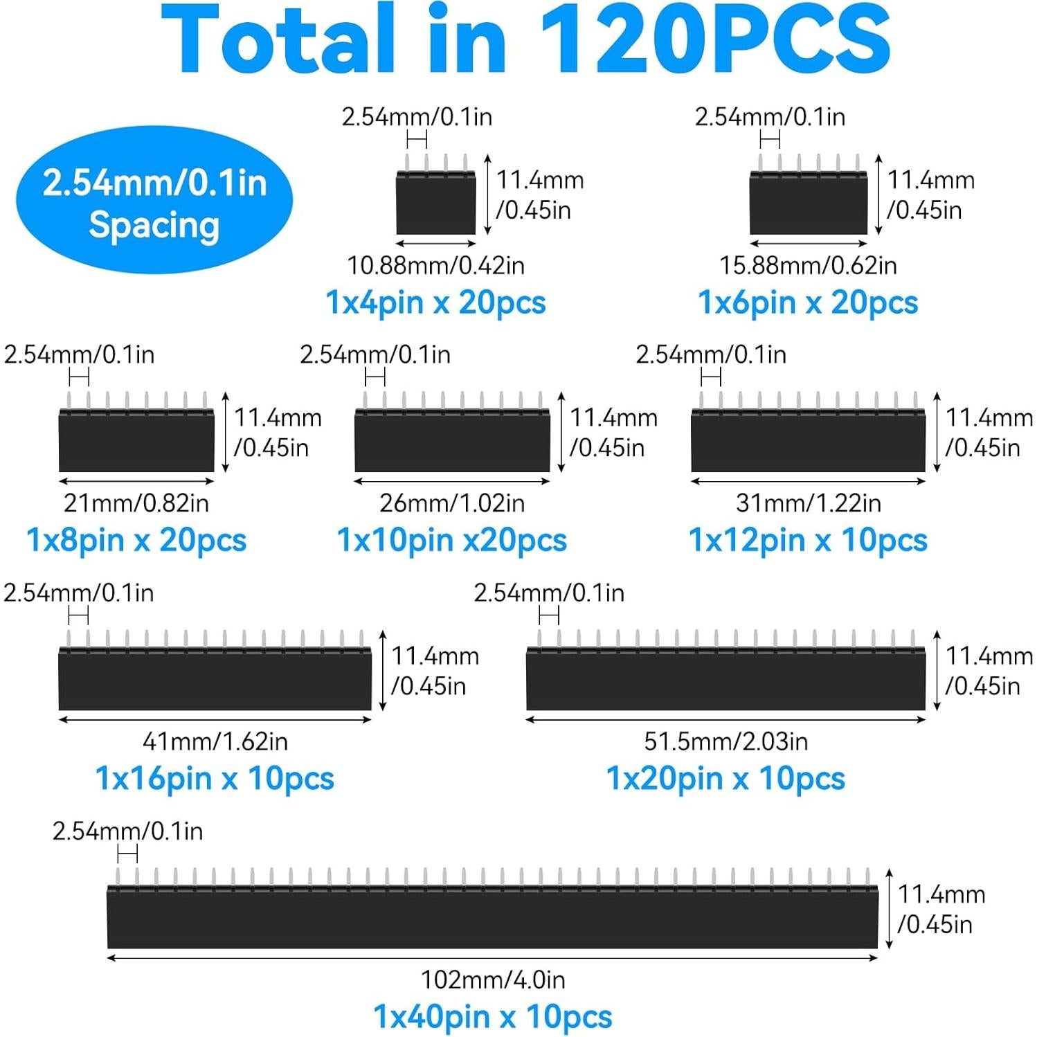 Kit de Conectores de Socket de Encabezado YELUFT 120 Pcs 2.54mm