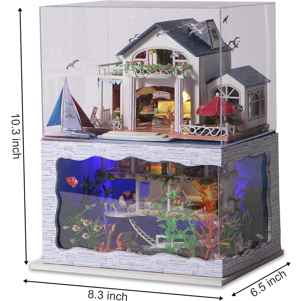 GuDoQi Kit Casa de Muñecas Miniatura DIY Bungalow Playa 1:24