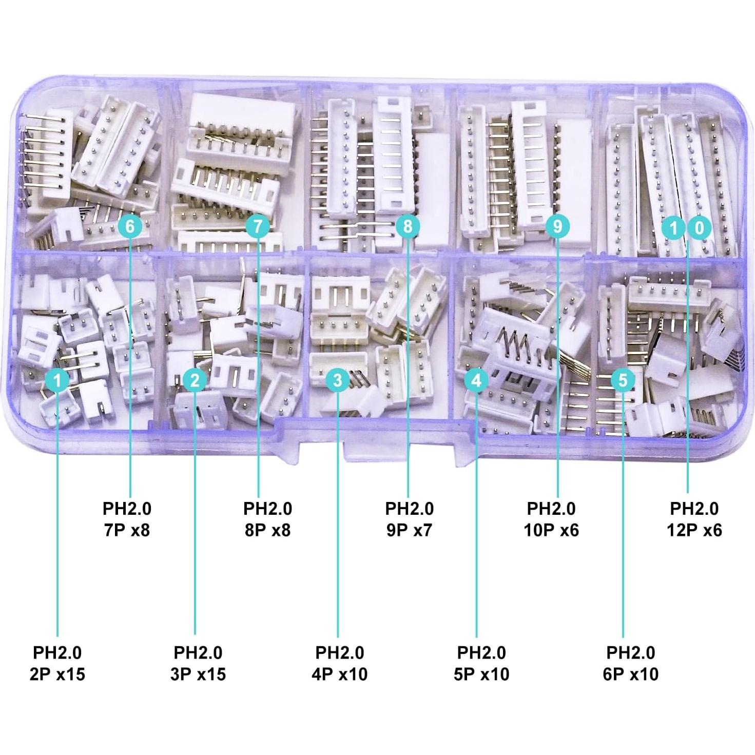 Kit de Conectores JST PH2.0 DIP 95pcs para DIY
