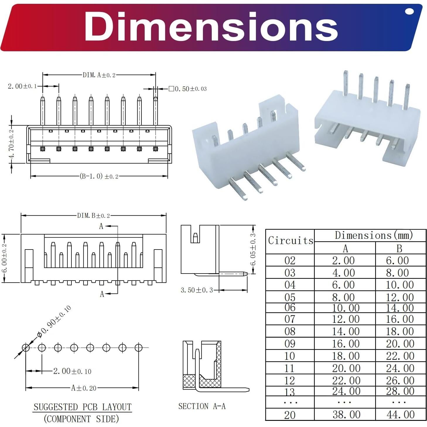 Kit de Conectores JST PH2.0 DIP 95pcs para DIY