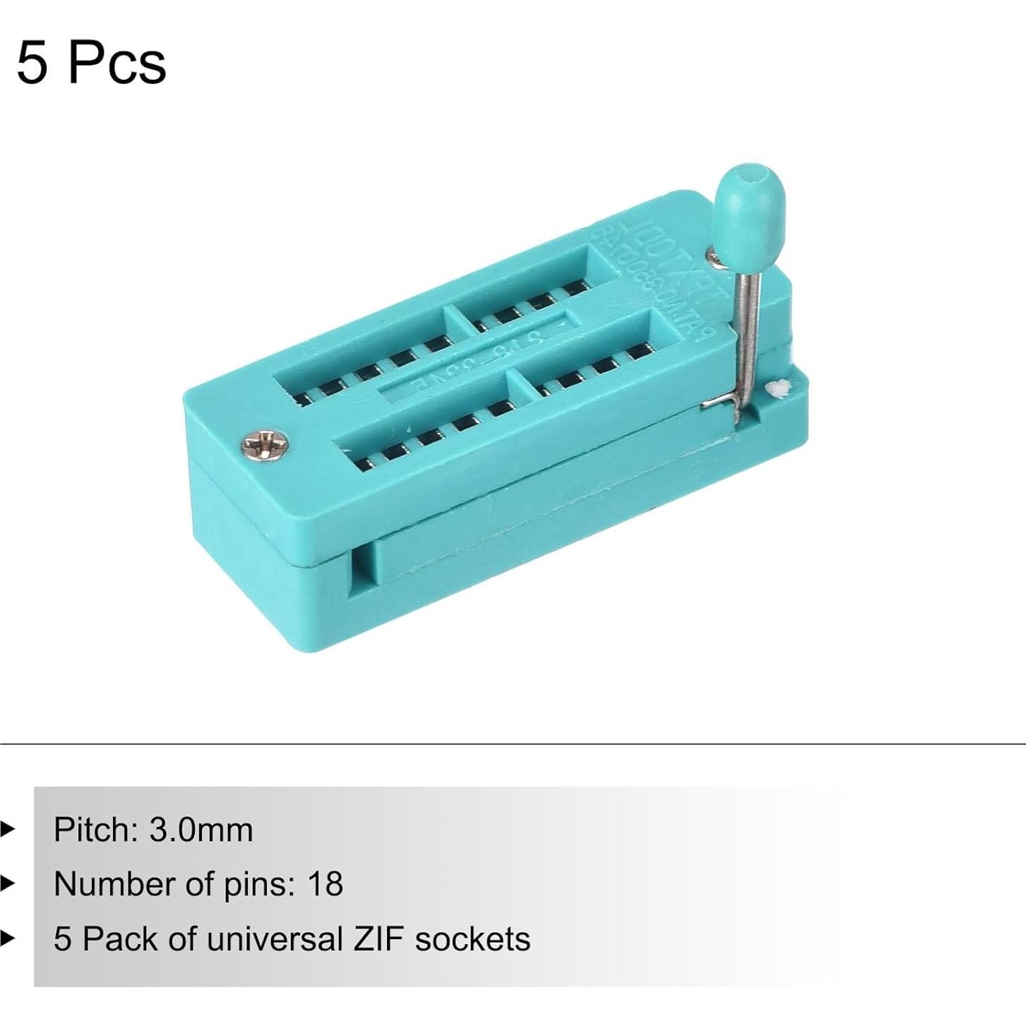 Zócalo de Prueba IC ZIF Universal PATIKIL 18 Pines 3.0mm - Paquete de 5