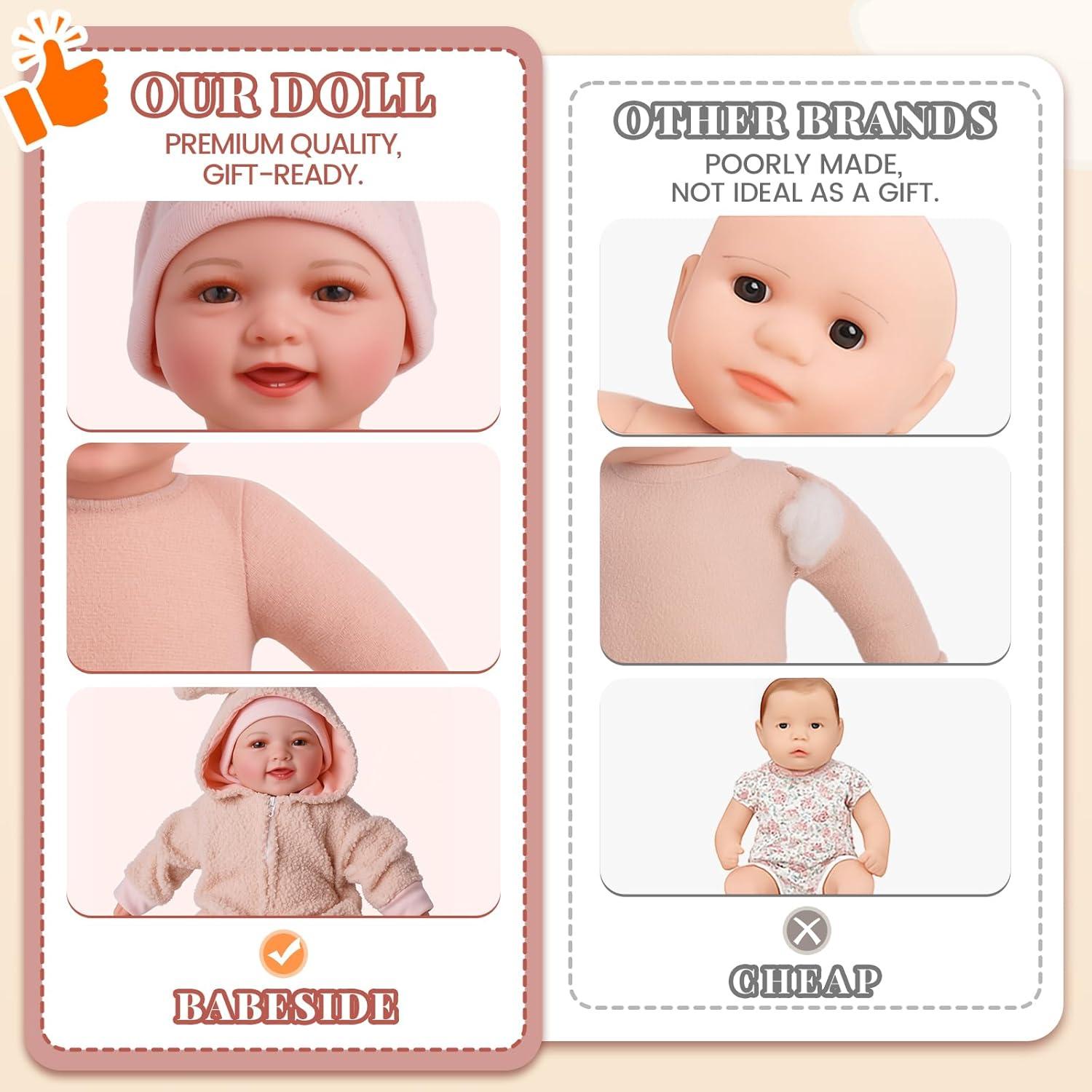 Muñeca de Bebé Suave BABESIDE 38 cm con Set de Alimentación