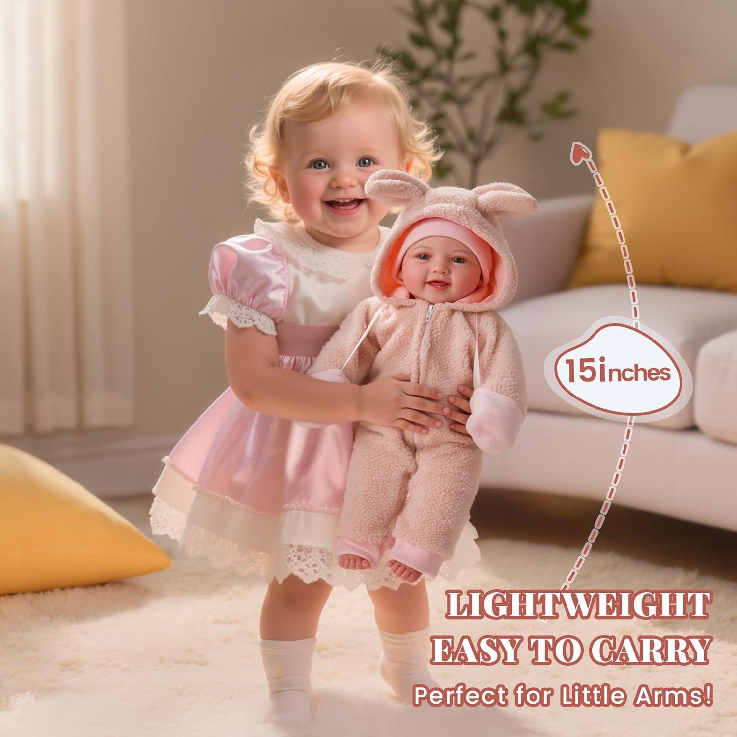 Muñeca de Bebé Suave BABESIDE 38 cm con Set de Alimentación