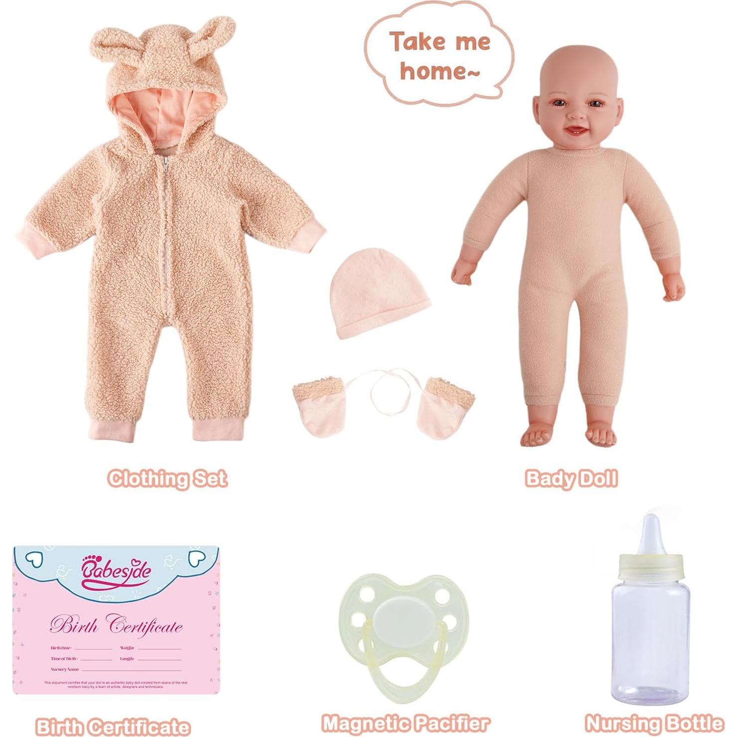 Muñeca de Bebé Suave BABESIDE 38 cm con Set de Alimentación