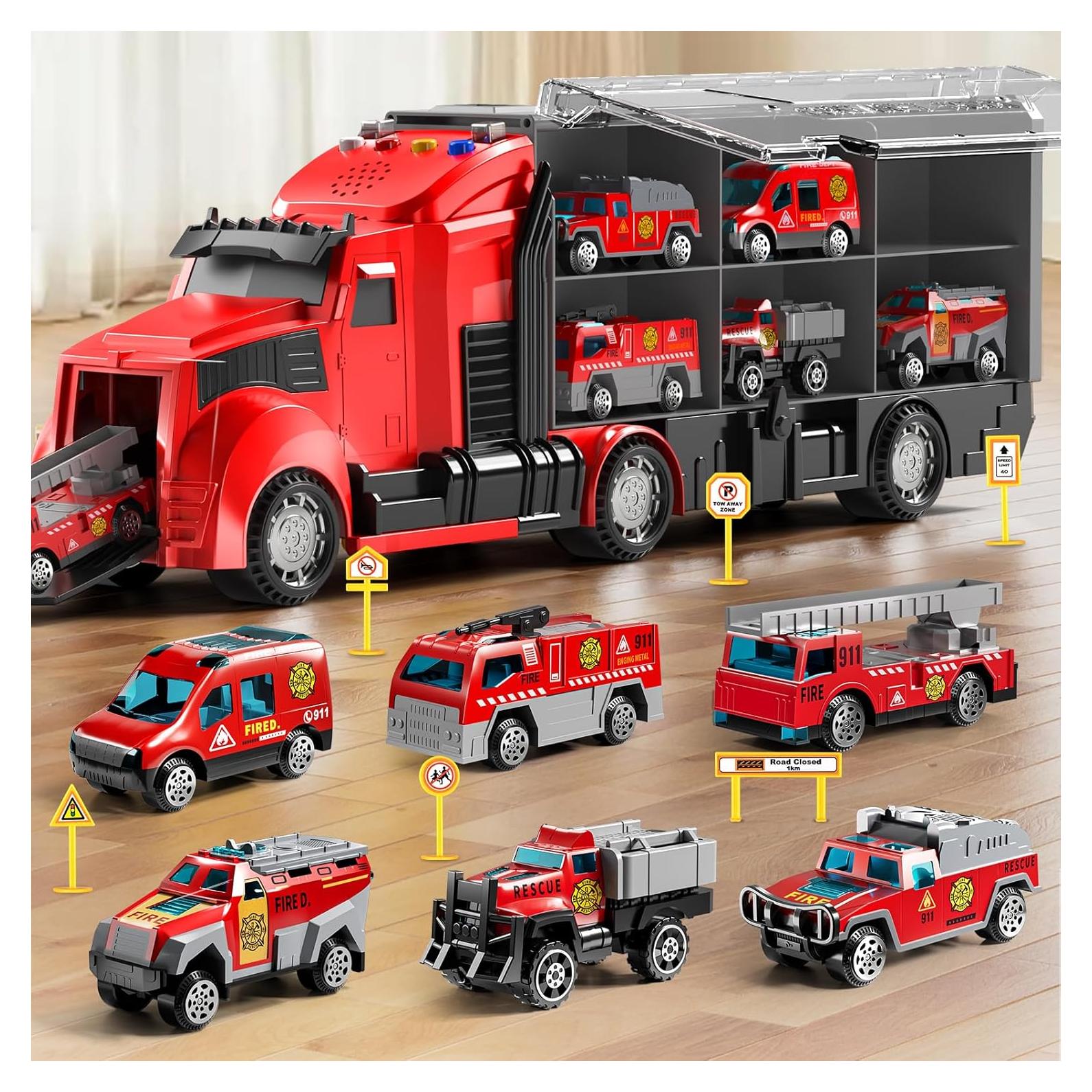 Juego de Camiones de Bomberos NIPLOOOW con Alfombrilla 81x69cm