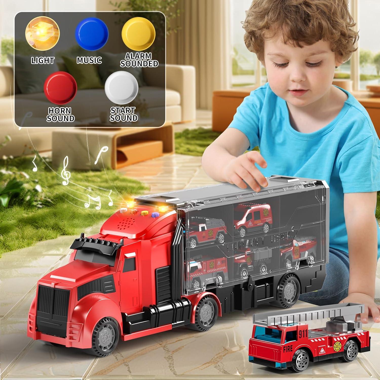 Juego de Camiones de Bomberos NIPLOOOW con Alfombrilla 81x69cm