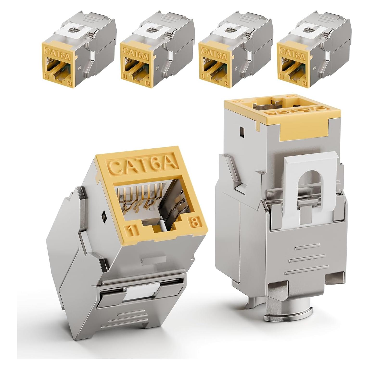 Paquete de 6 Jack Keystone RJ45 Cat6A 10Gbps LEENUE Amarillo