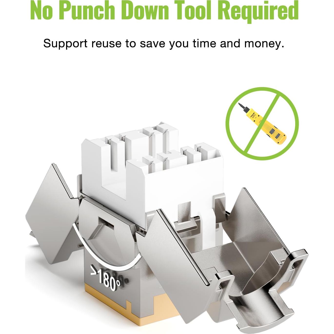 Paquete de 6 Jack Keystone RJ45 Cat6A 10Gbps LEENUE Amarillo