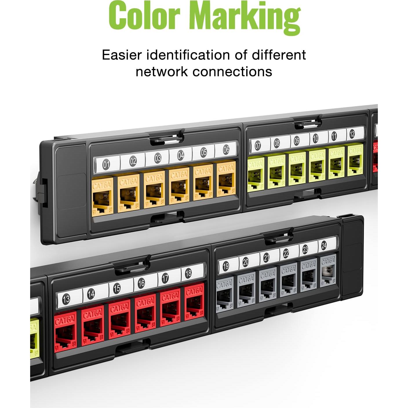 Paquete de 6 Jack Keystone RJ45 Cat6A 10Gbps LEENUE Amarillo