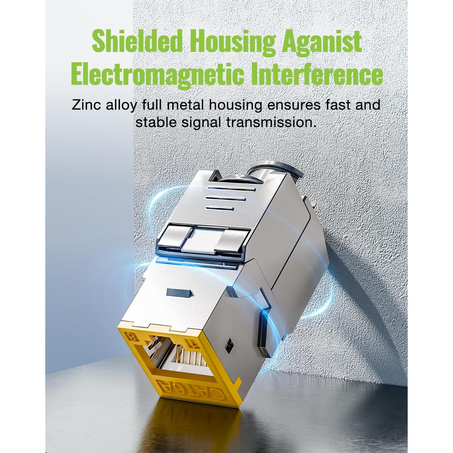 Paquete de 6 Jack Keystone RJ45 Cat6A 10Gbps LEENUE Amarillo