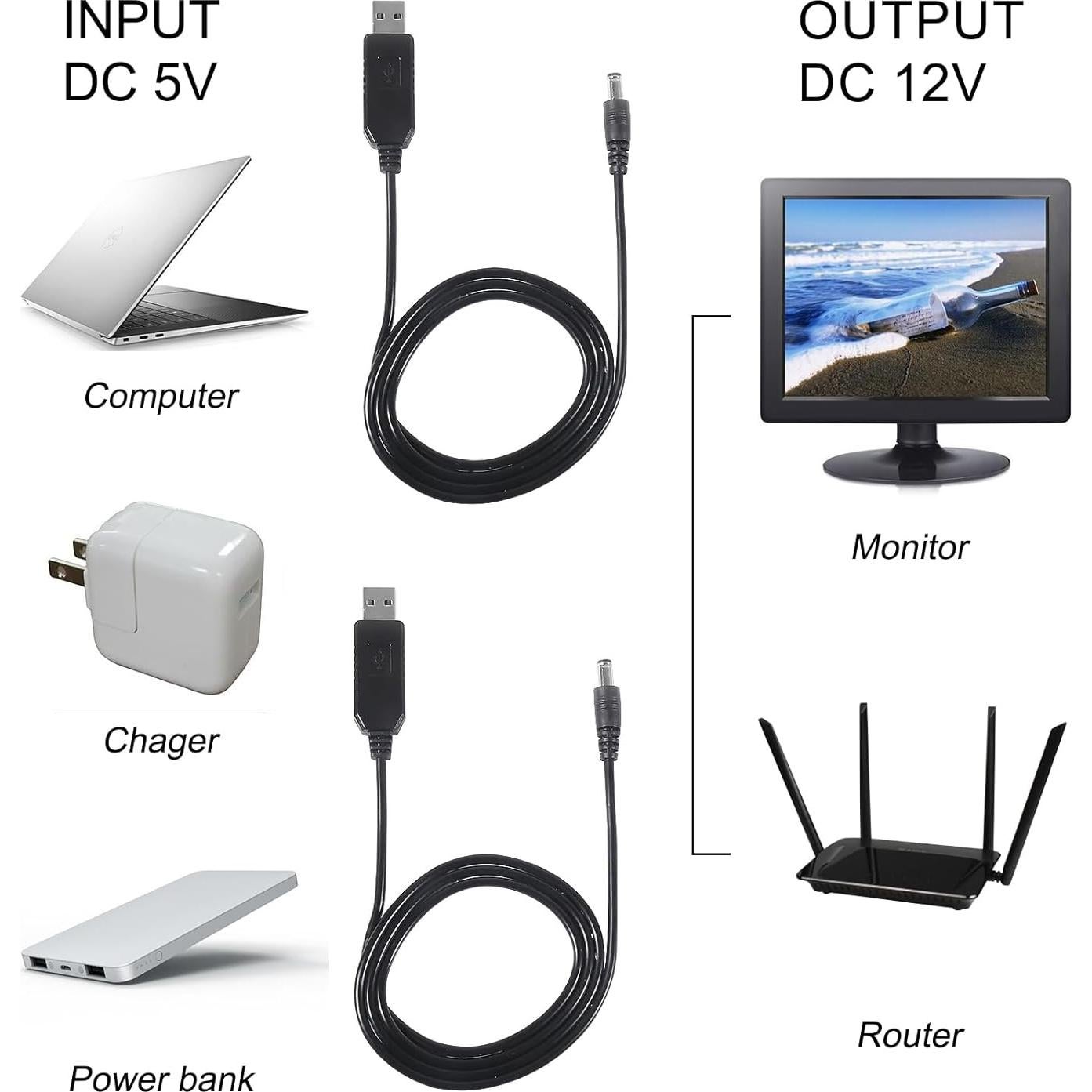 6 Cables Convertidores de Voltaje USB 5V a 12V Diitao 1m