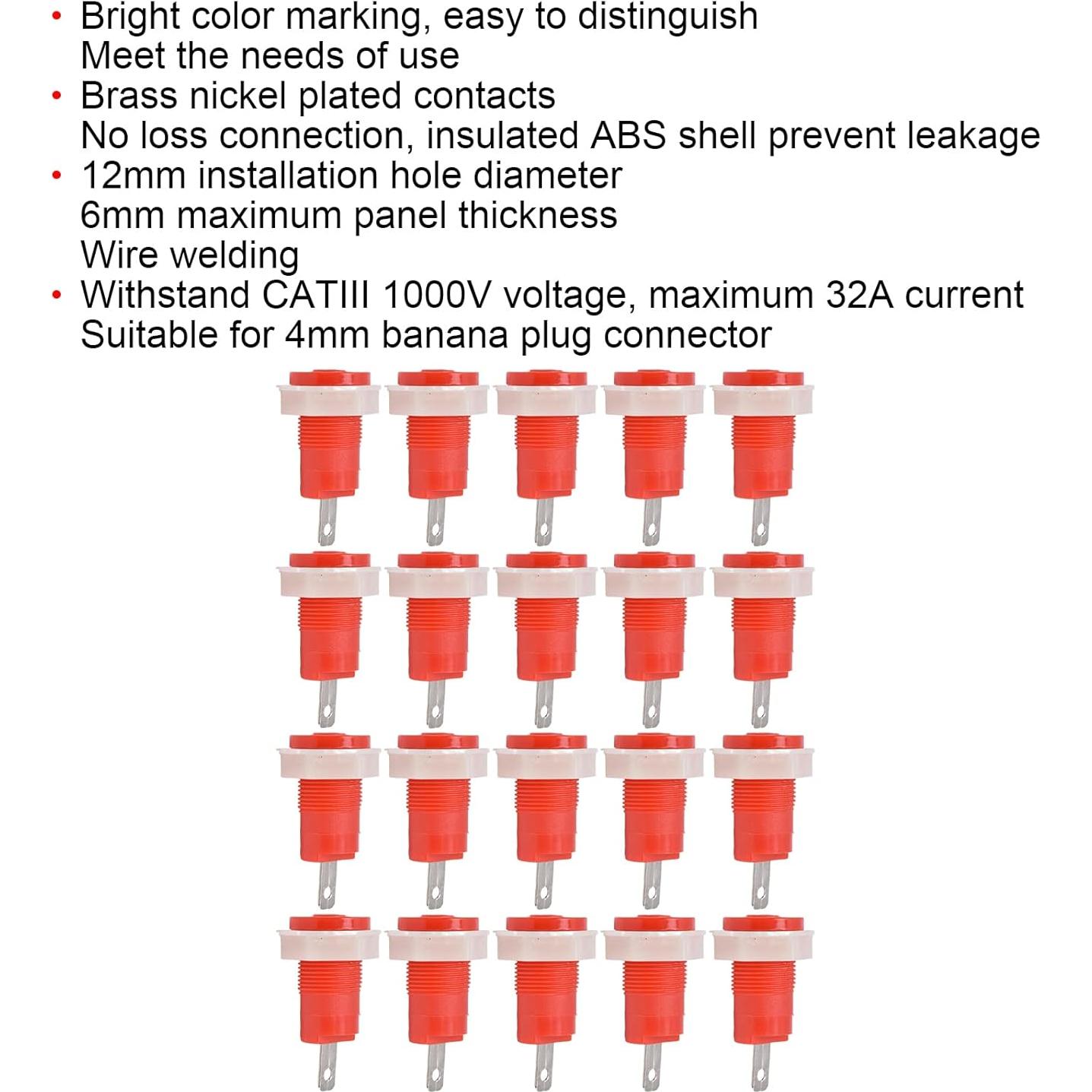 20 Conectores Banana Hembra 4mm Tissting para Panel Rojo