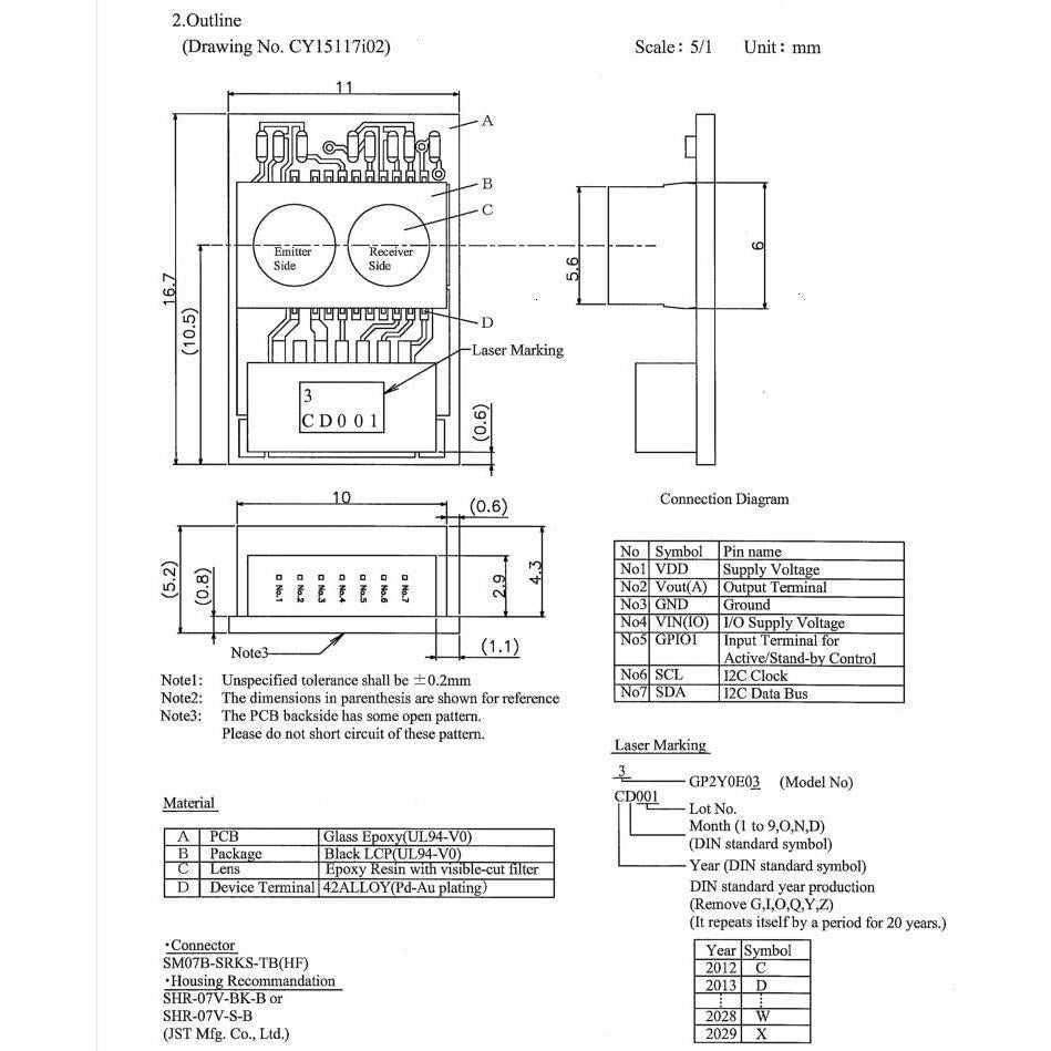 Módulo Sensor de Distancia Infrarrojo HiLetgo GP2Y0E03 4-50cm