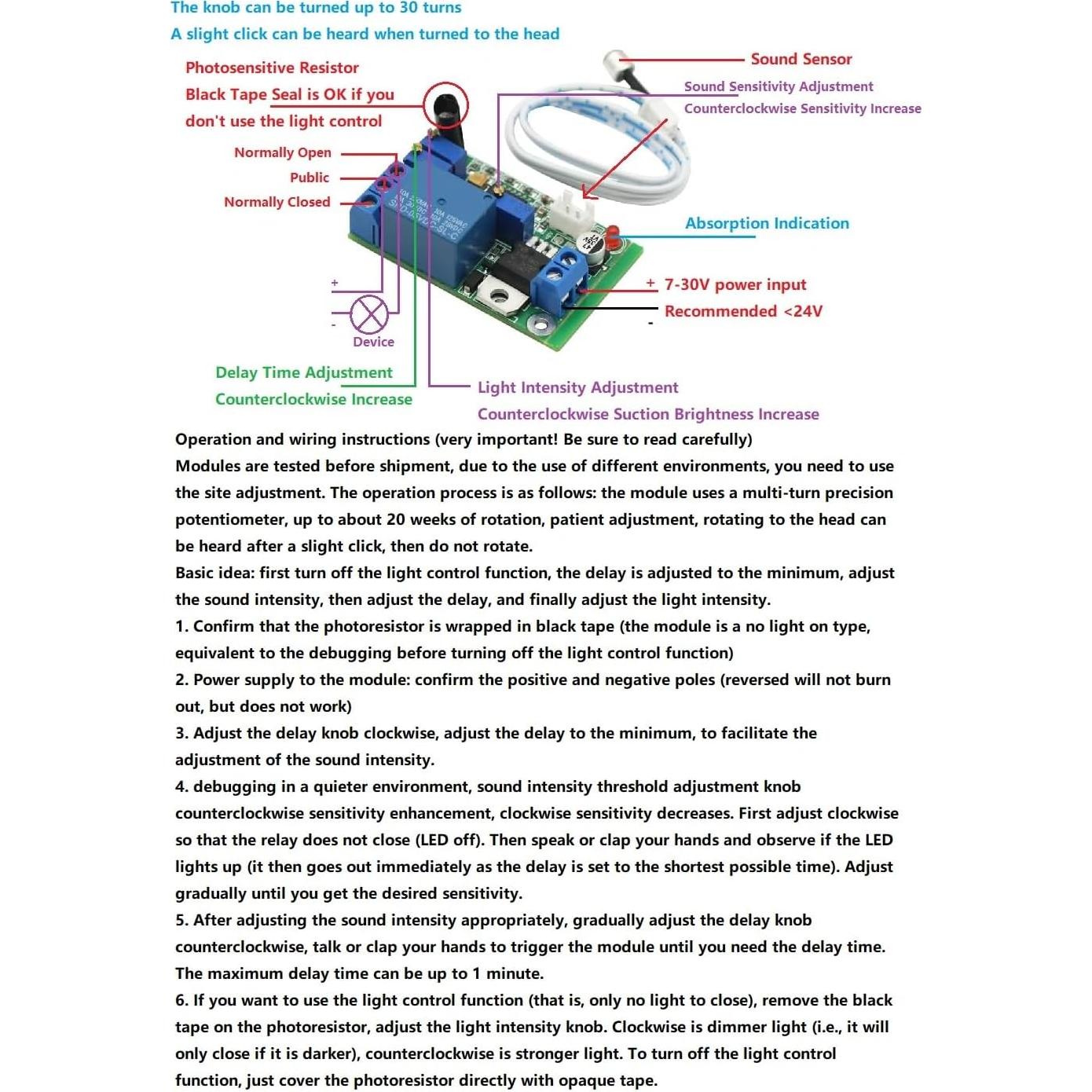 Módulo Relé Control Sonido Luz GODIYMODULES 7V-24V Ajustable