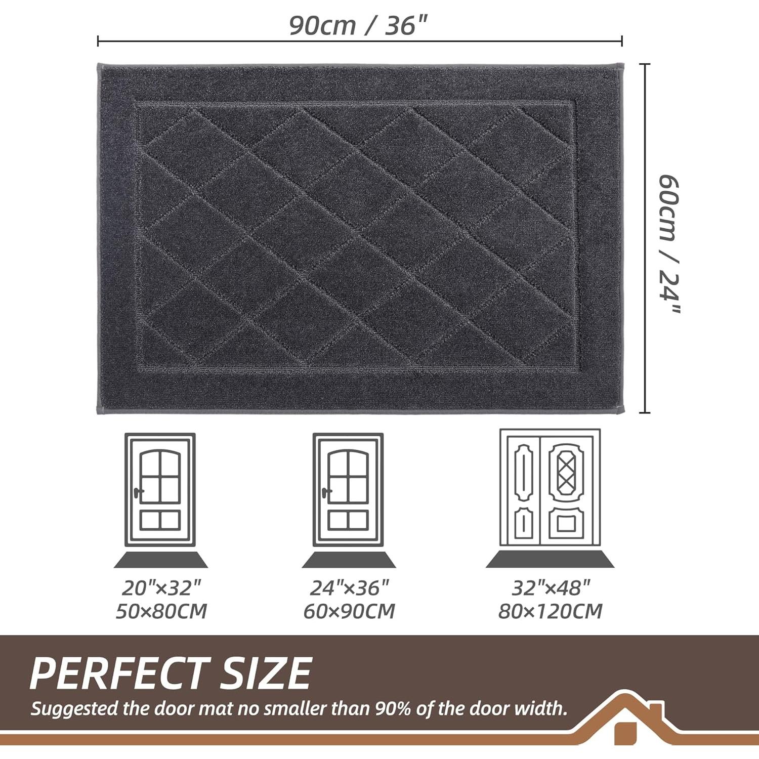 Tapete de Entrada BEQHAUSE Antideslizante 61x91 cm Gris Oscuro