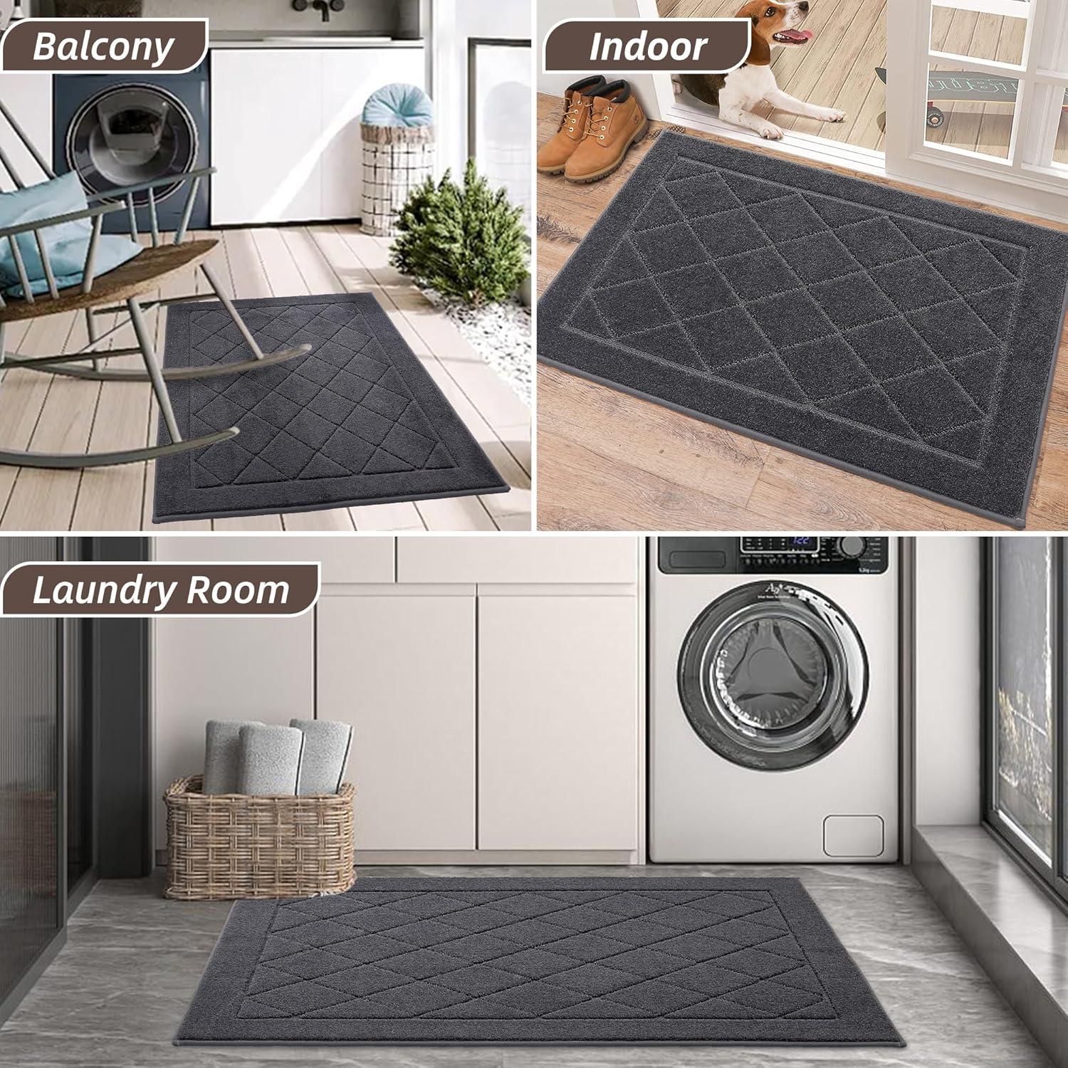 Tapete de Entrada BEQHAUSE Antideslizante 61x91 cm Gris Oscuro