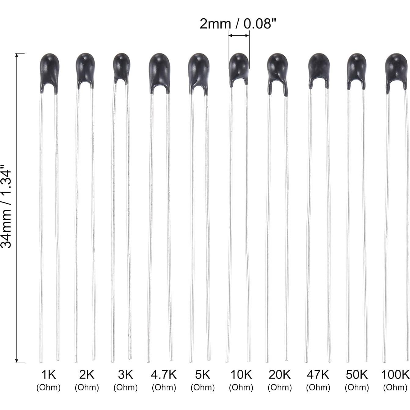 Termistores NTC uxcell 100 Pack 1K a 100K Ohm para Medición