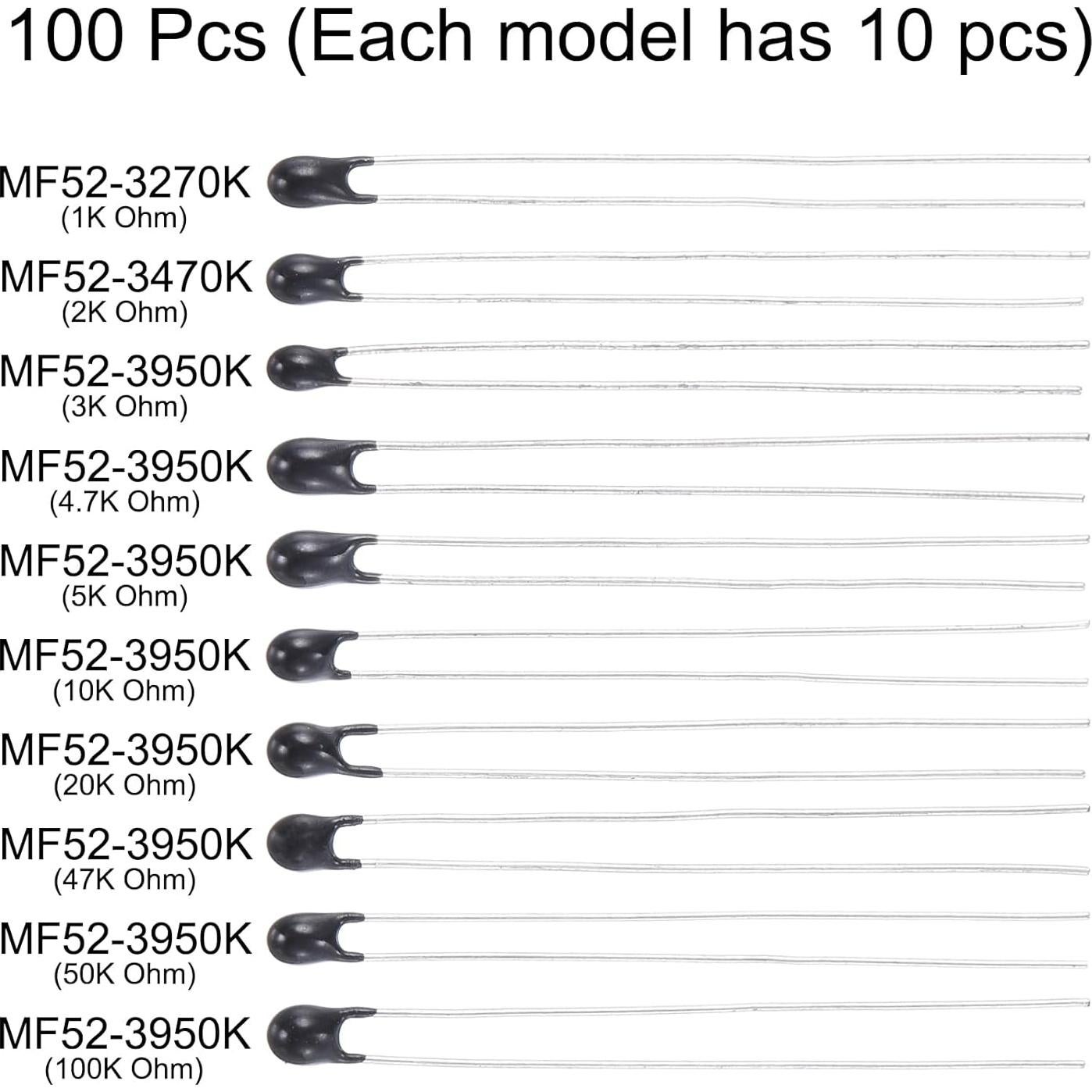 Termistores NTC uxcell 100 Pack 1K a 100K Ohm para Medición
