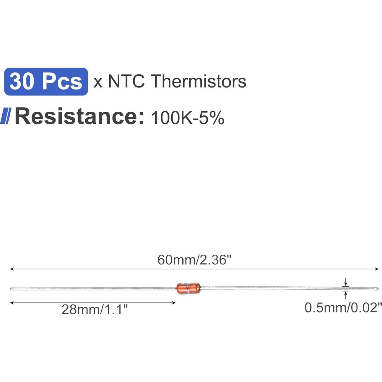 Termistores NTC MECCANIXITY 30 Pcs 100K-5% Vidrio -50 a 300°C