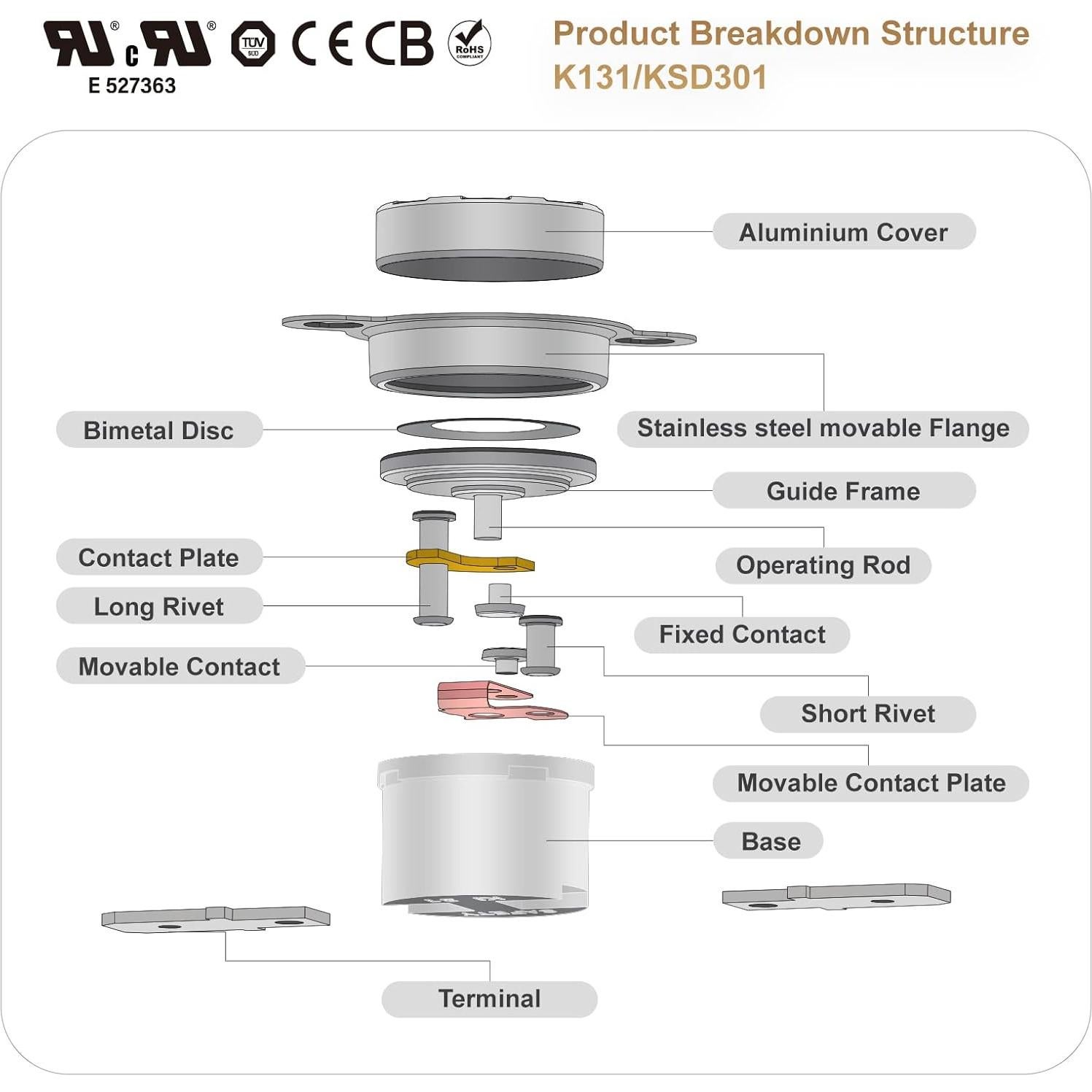 Interruptor Termostático KSD301 Awozkcd 125V 16A 2 Pcs