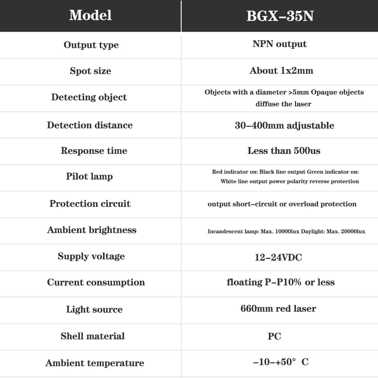 Sensor fotoeléctrico NPN BOJKEON BGX-35N 30-400MM