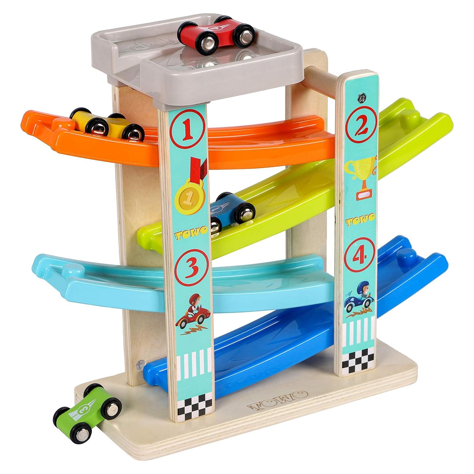 Rampa de coche de madera TOWO - 4 coches y parque superior