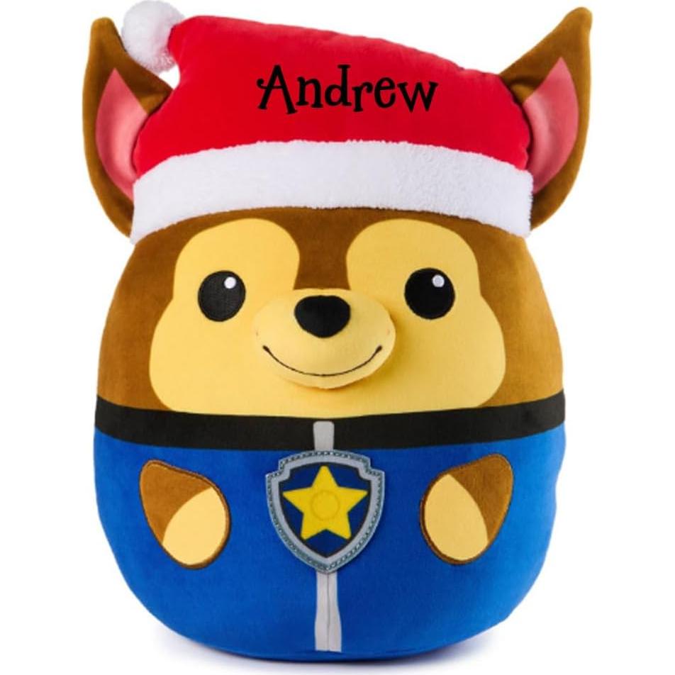 Peluche Squishy PAW Patrol Chase 30 cm con Sombrero de Santa