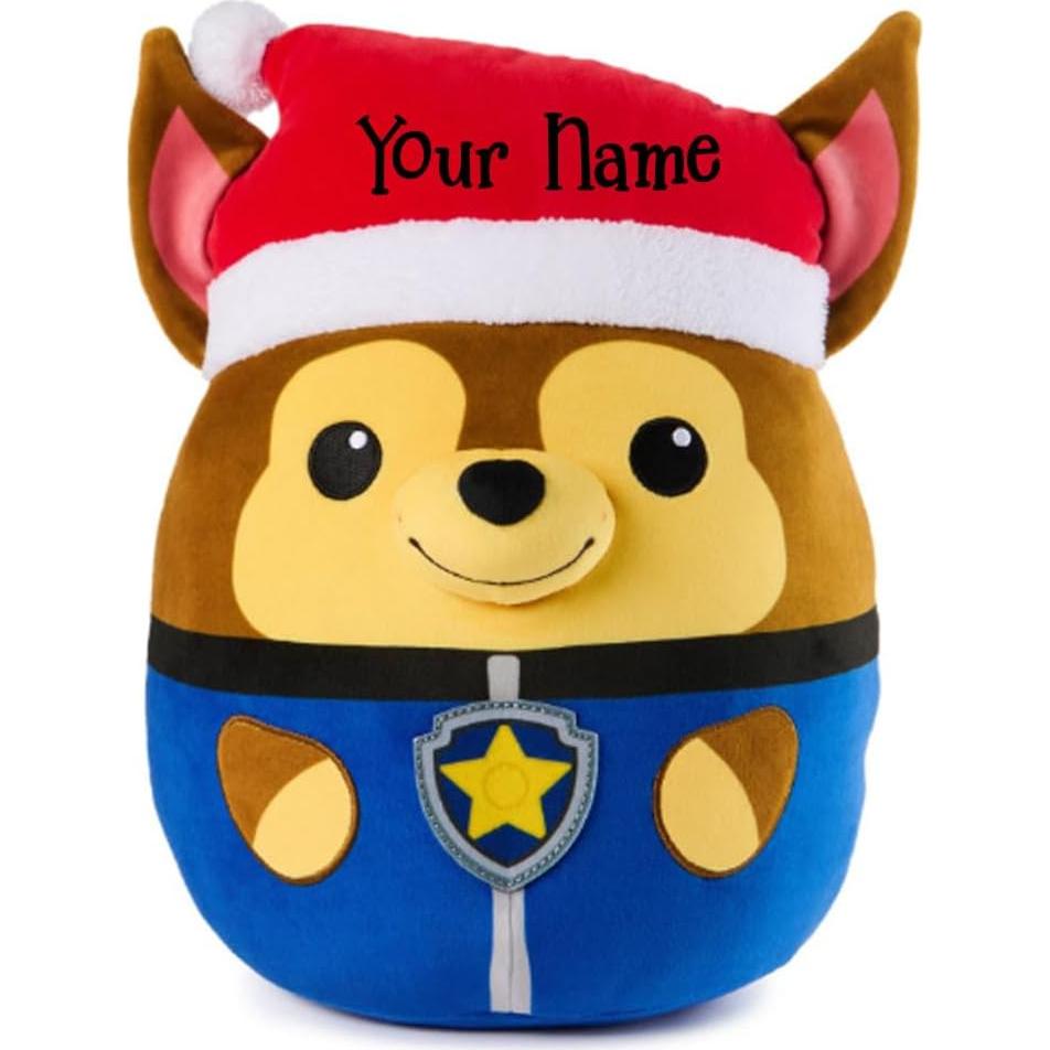 Peluche Squishy PAW Patrol Chase 30 cm con Sombrero de Santa