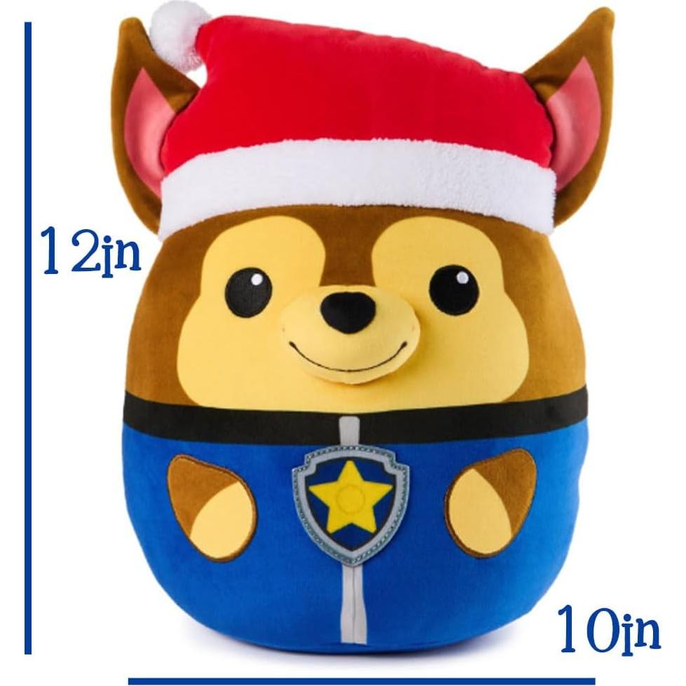 Peluche Squishy PAW Patrol Chase 30 cm con Sombrero de Santa