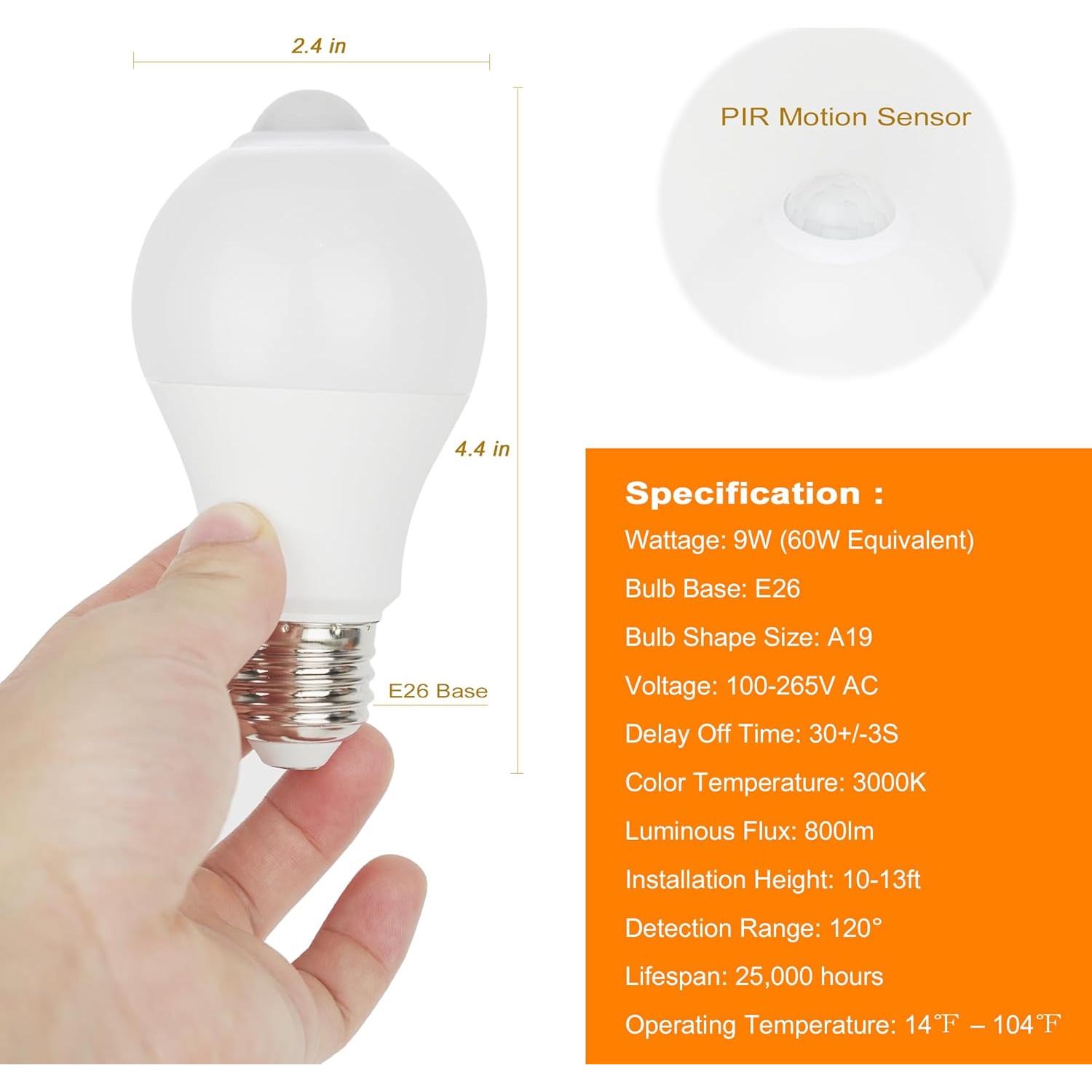 Bombillas LED con Sensor de Movimiento Greenic A19 9W 3000K (2 Pcs)