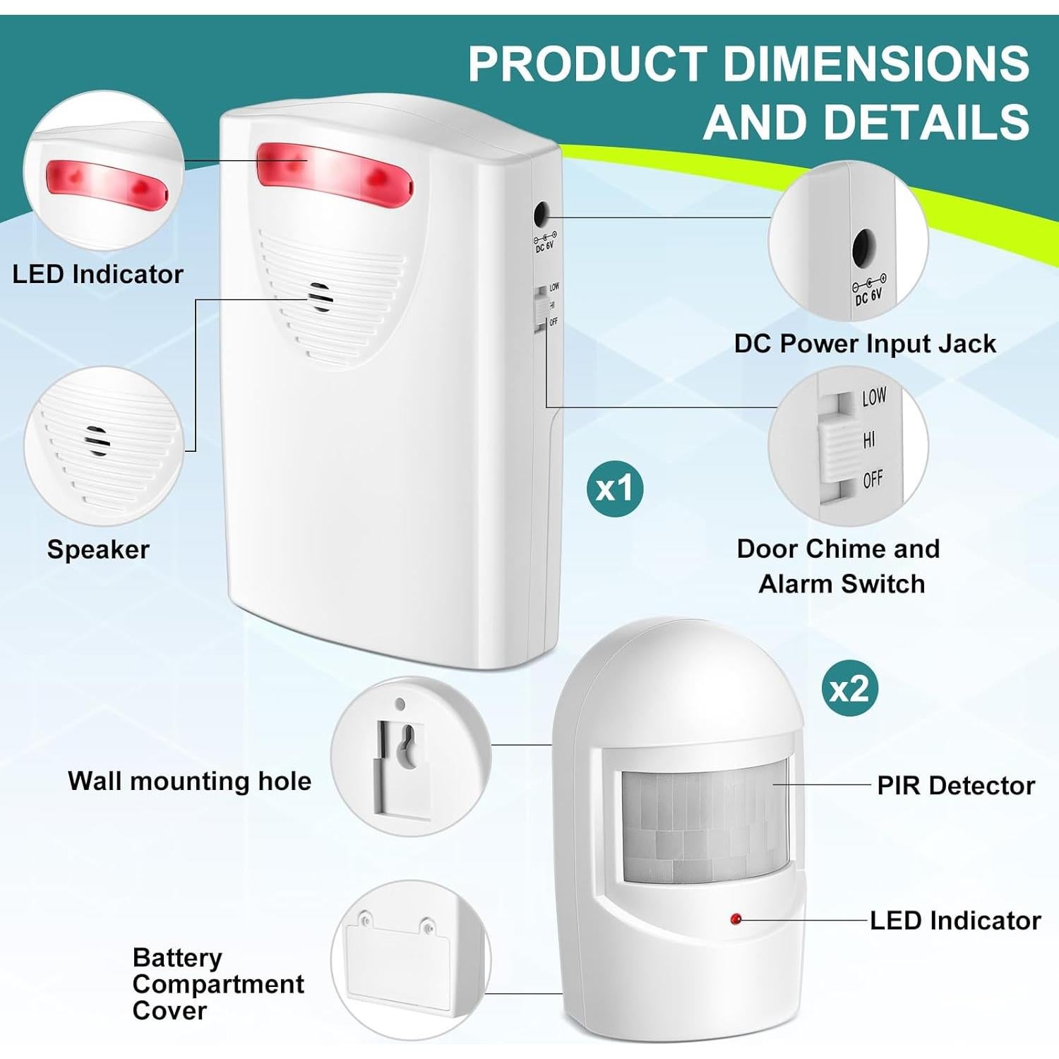 Alarma de Entrada Inalámbrica Qualirey con 2 Sensores