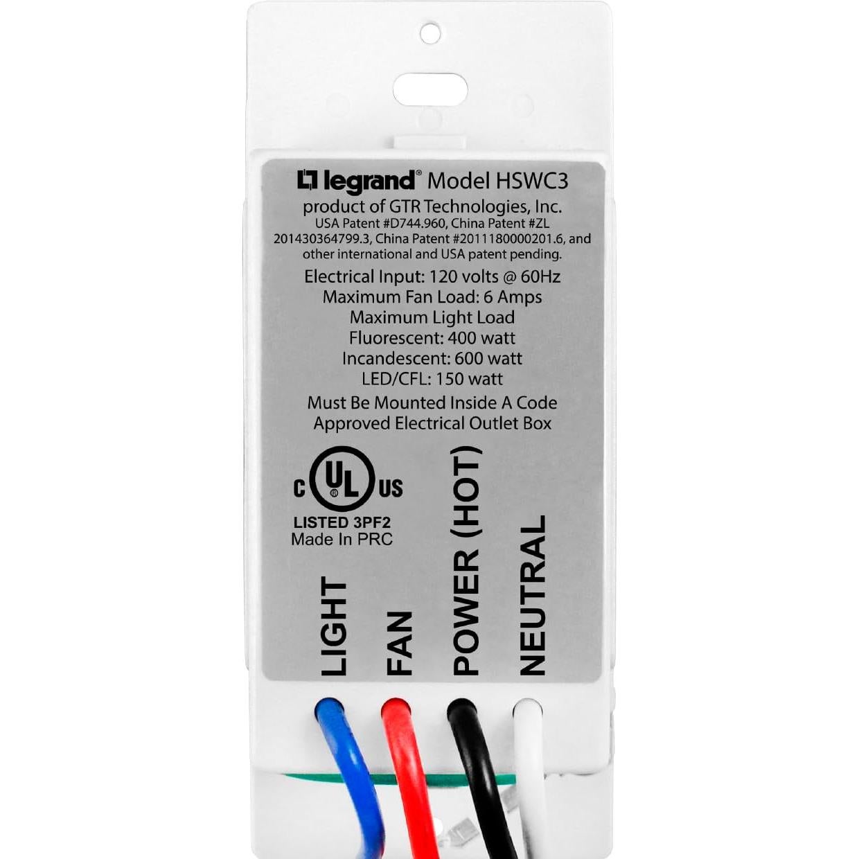 Control de Ventilador Basado en Humedad Legrand HSWC3 Blanco