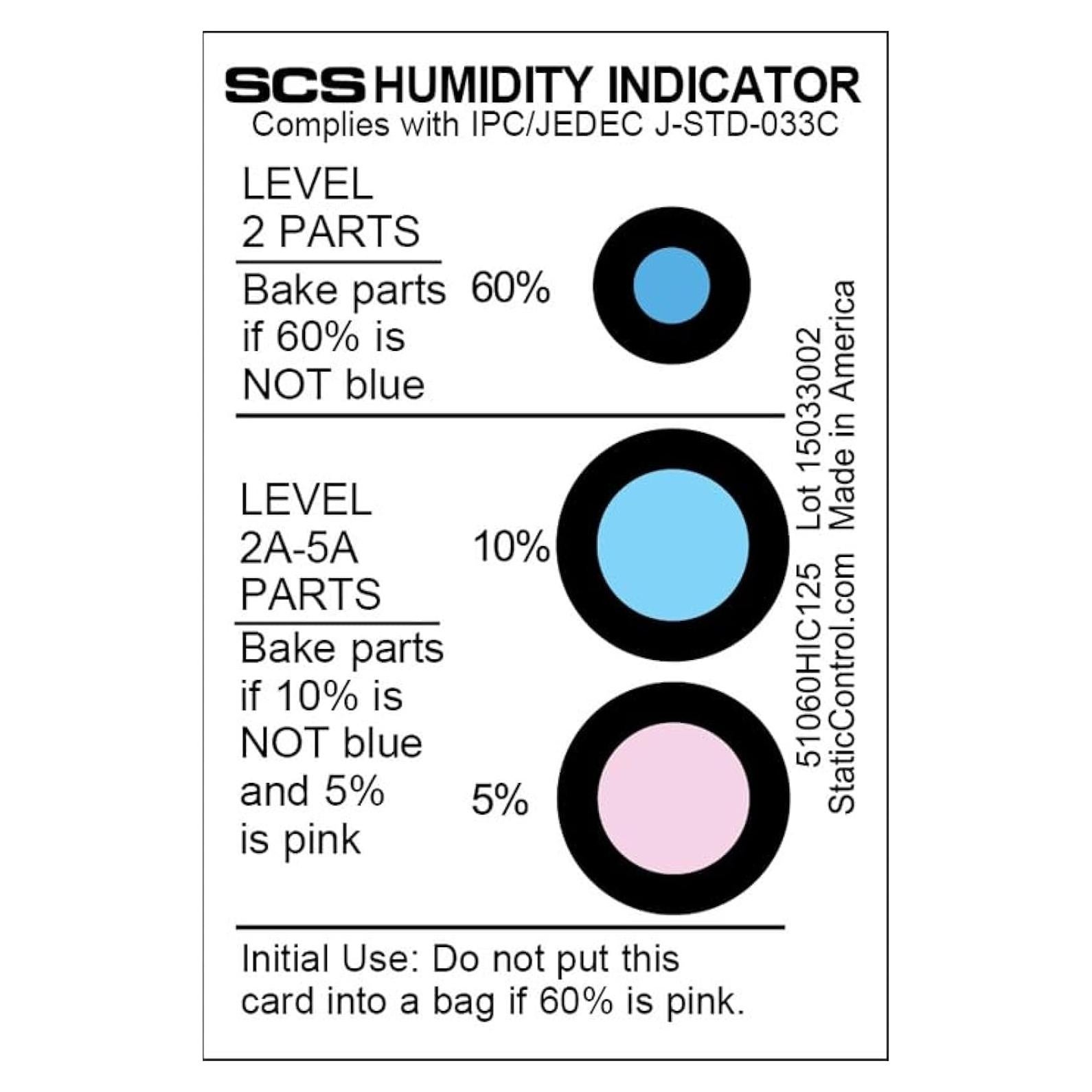 Indicador de Humedad SCS 51060HIC125 - 5-10-60% - 125 Tarjetas