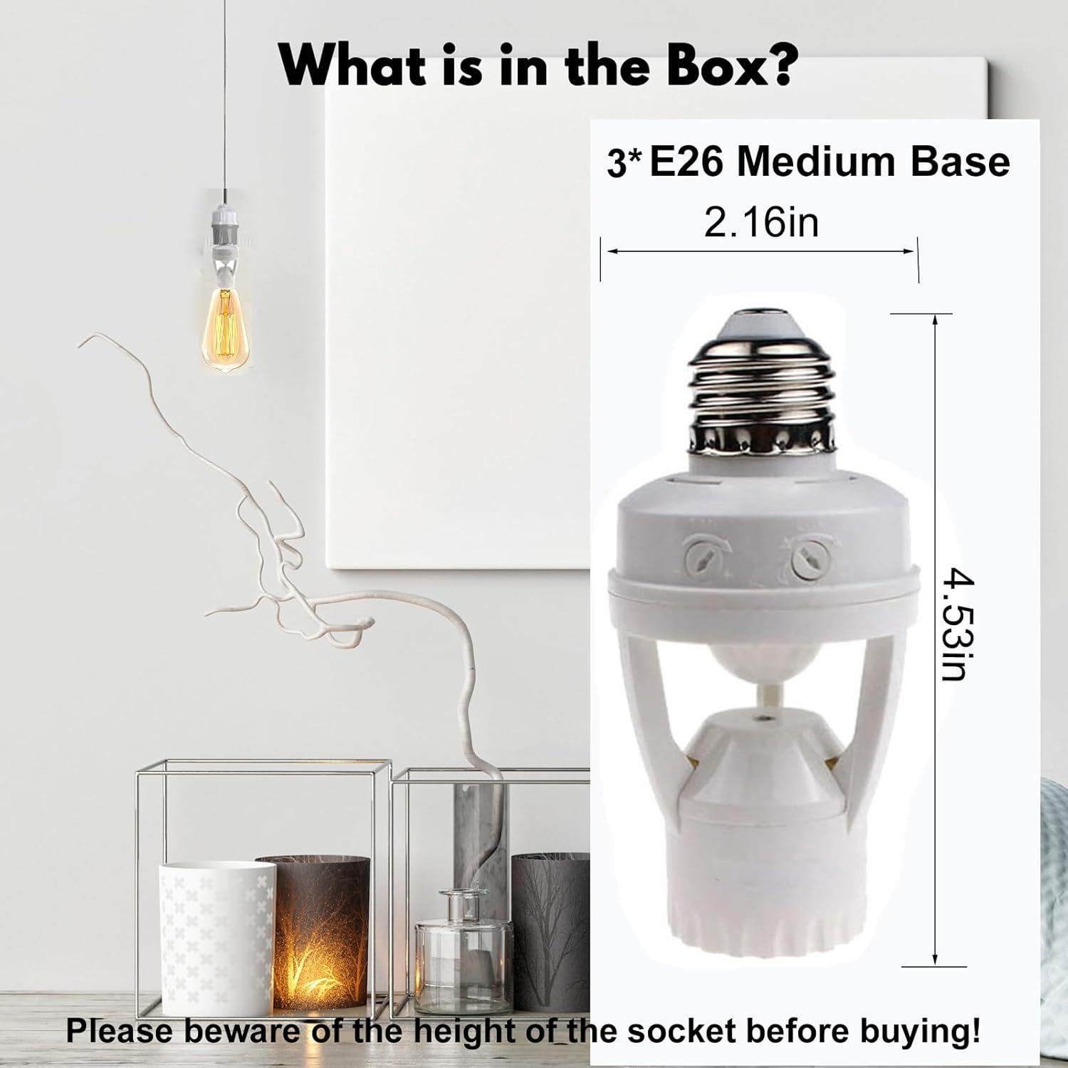 Enchufes de Luz con Sensor de Movimiento LPHUMEX 3 Pcs E26/E27