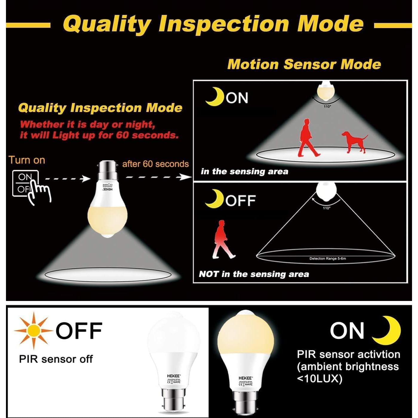 Bombilla LED HEKEE 9W E26 con Sensor de Movimiento PIR - 4 Paquetes