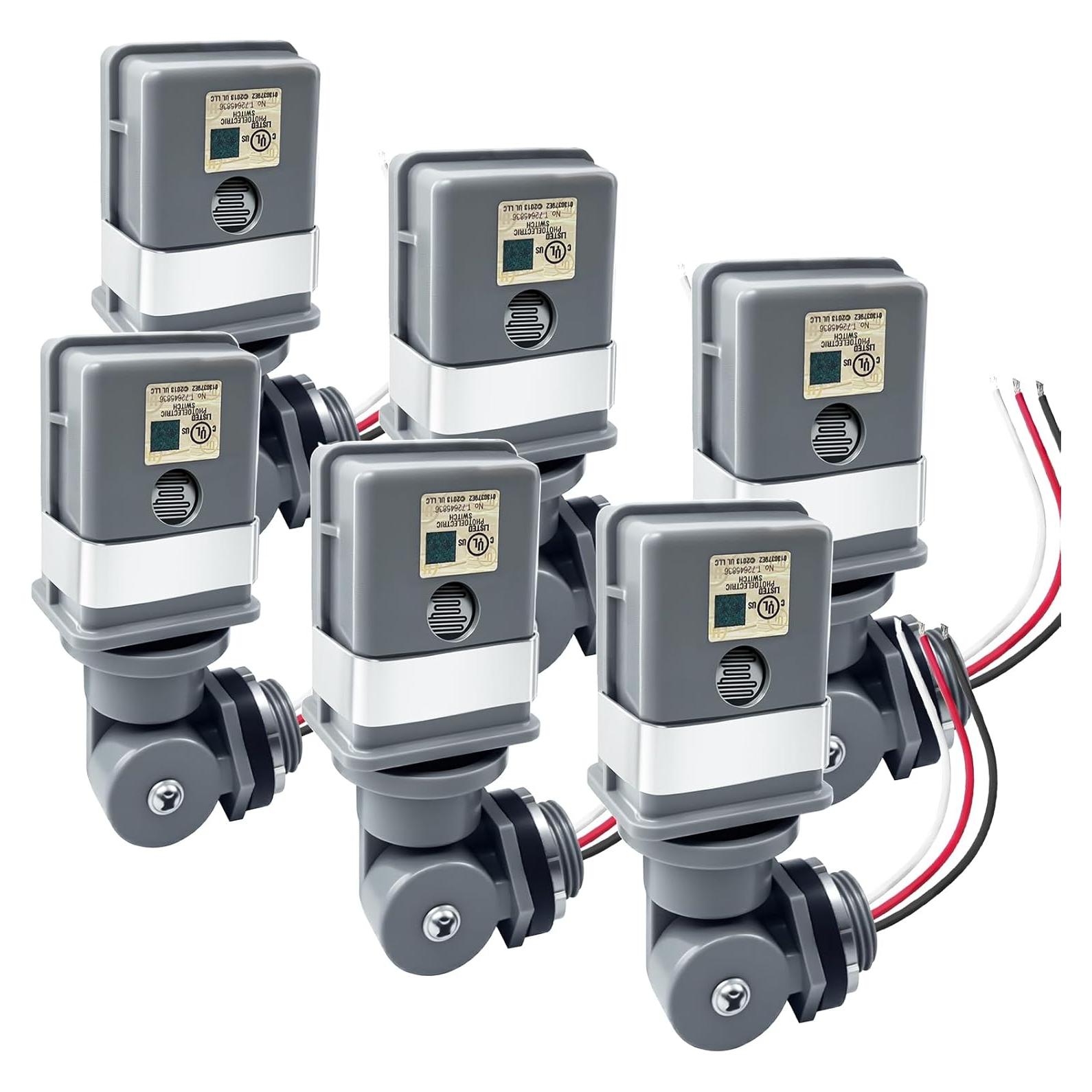 Paquete de 6 Sensores Fotocélula Impermeables 120V CA para Exterior
