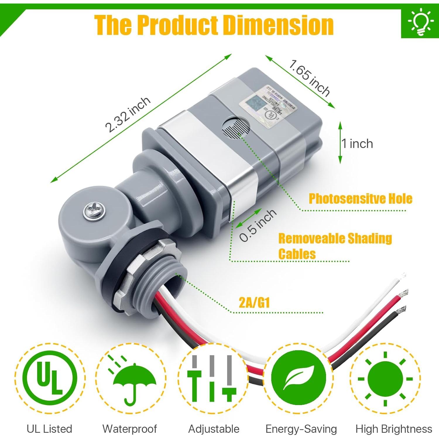 Paquete de 6 Sensores Fotocélula Impermeables 120V CA para Exterior