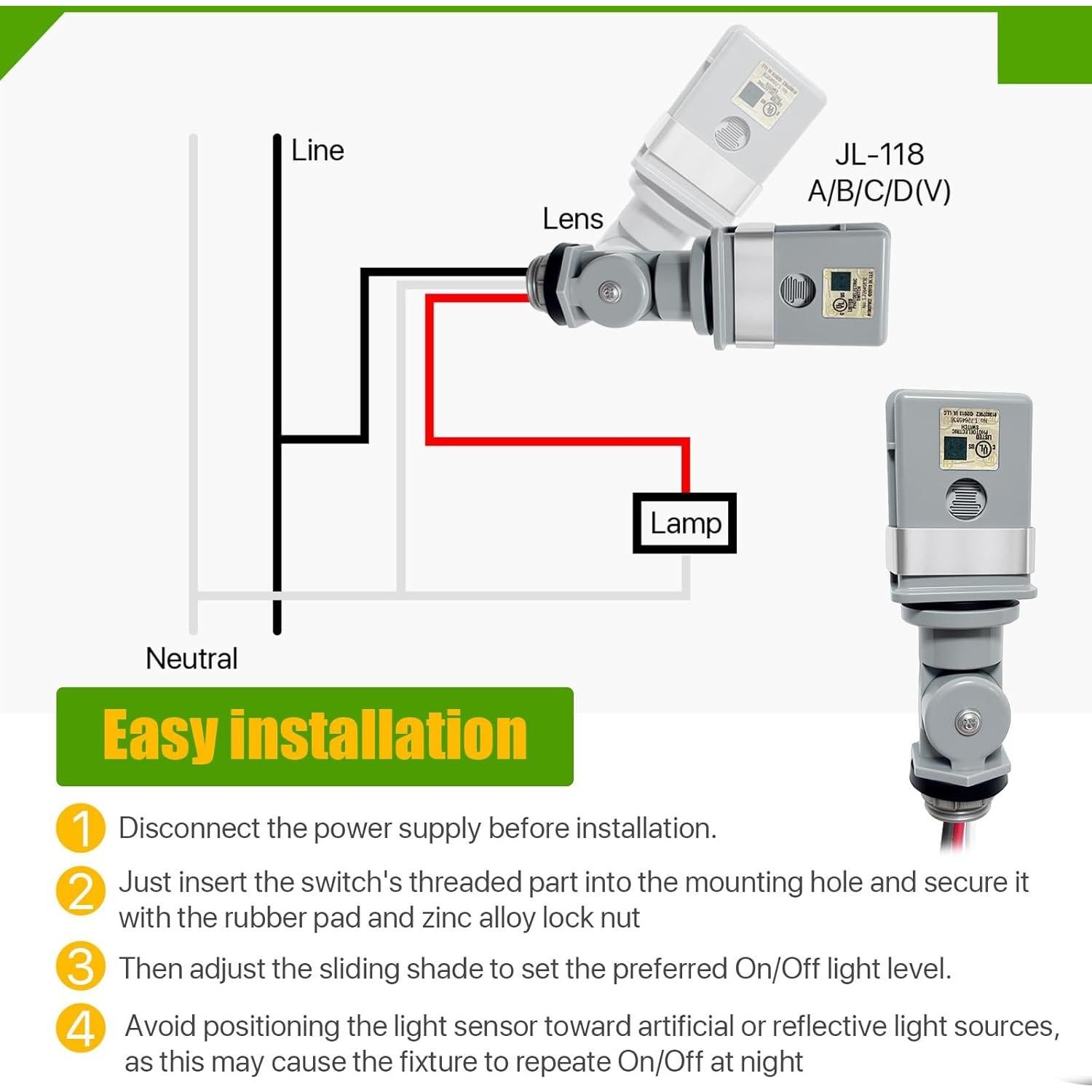 Paquete de 6 Sensores Fotocélula Impermeables 120V CA para Exterior