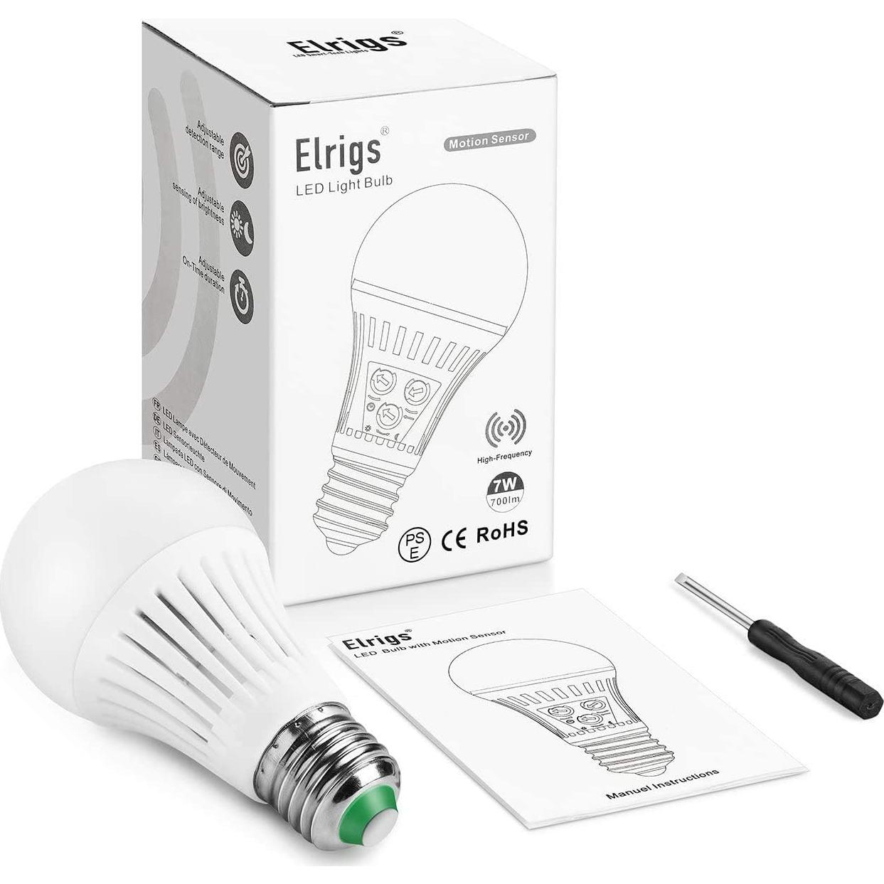 Bombilla LED Elrigs E26 7W con Sensor de Movimiento y Dusk to Dawn